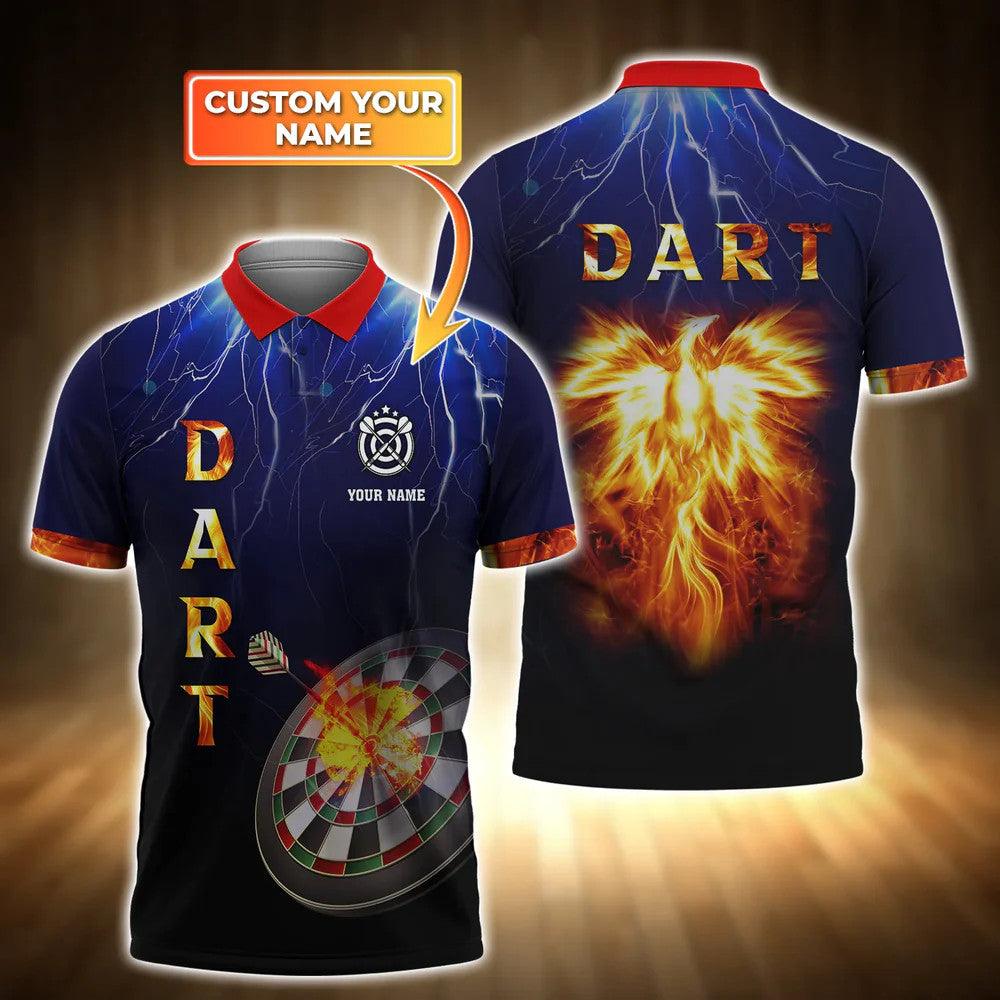 Customized Darts Polo Shirt, Dartboard Flame Blue Personalized Name Polo Shirt For Men  - Perfect Gift For Darts Lovers, Darts Players