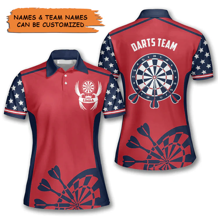 Customized Darts Polo Shirt, Dartboard Red Star Team Shirt, Personalized Name Polo Shirt For Women - Perfect Gift For Darts Lovers, Darts Players