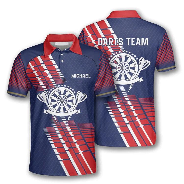 Customized Darts Polo Shirt, Darts Blue Red Team Polo Shirt, Personalized Name Polo Shirt For Men - Perfect Gift For Darts Lovers, Darts Players - Image 2