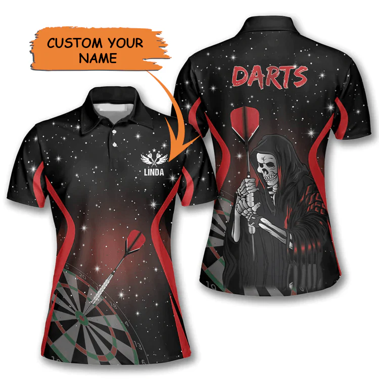Customized Darts Polo Shirt, Darts Grim Reaper, Personalized Name Polo Shirt For Women - Perfect Gift For Darts Lovers, Darts Players
