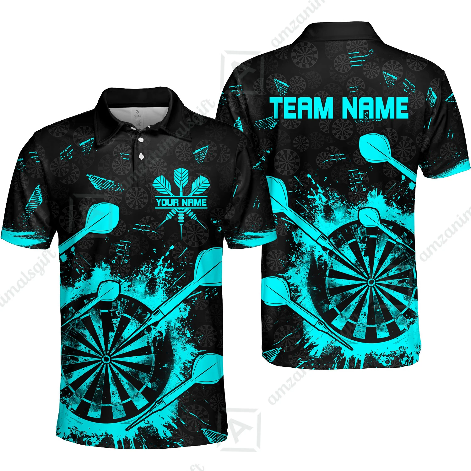 Customized Darts Polo Shirt, Darts Grunge Dartboard Multicolor Polo Shirt Team Style Jersey for Darts Players - Image 2