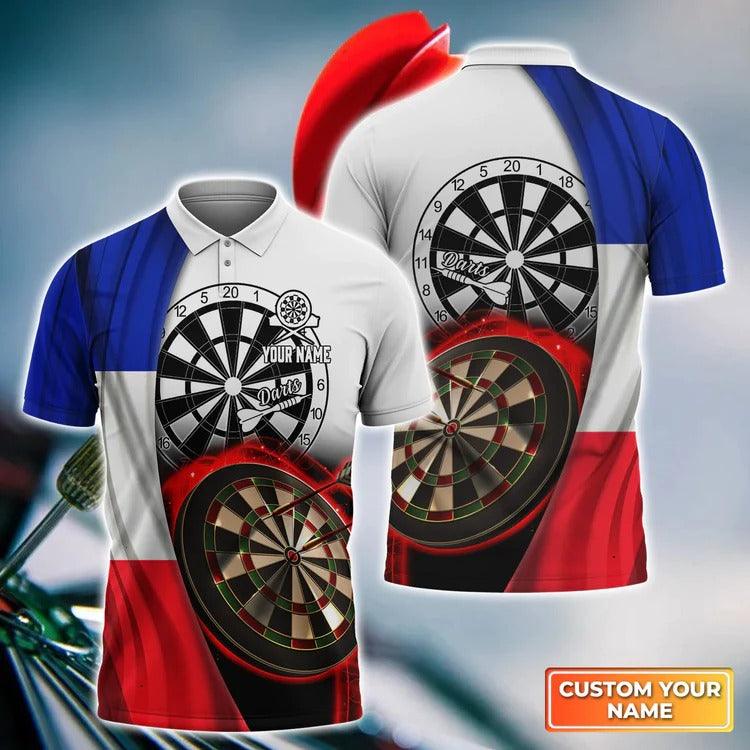 Customized Darts Polo Shirt, France Flag Dartboard, Personalized Name Polo Shirt For Men - Perfect Gift For Darts Lovers, Darts Players - Image 2