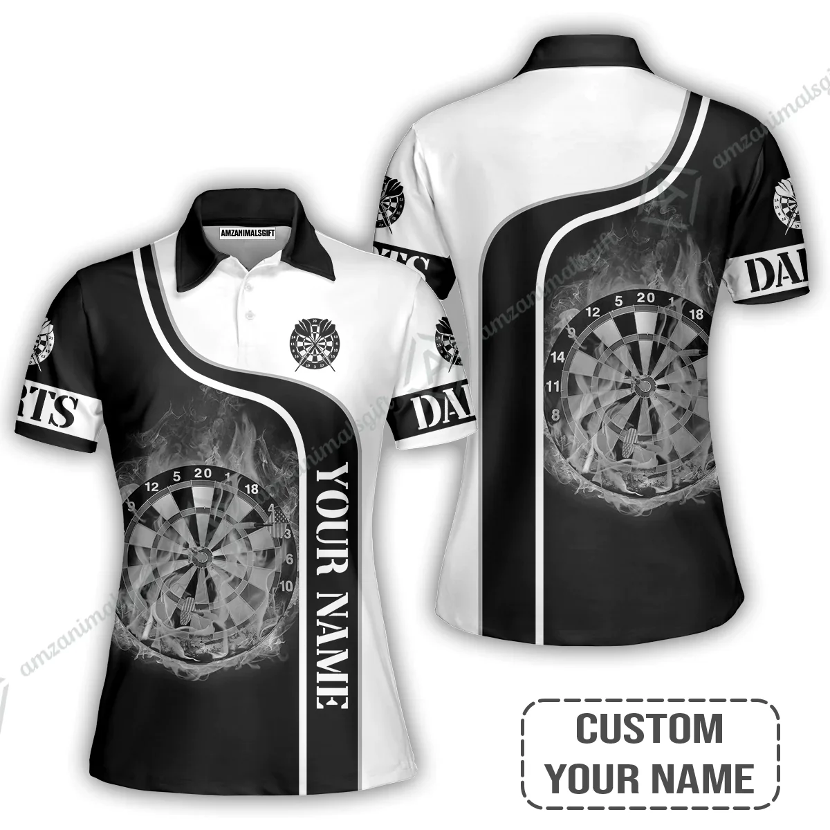 Customized Darts Polo Shirt, Personalized Darts Black And White Polo Shirt For Men And Women, Perfect Gift For Darts Lovers, Darts Players - Image 3