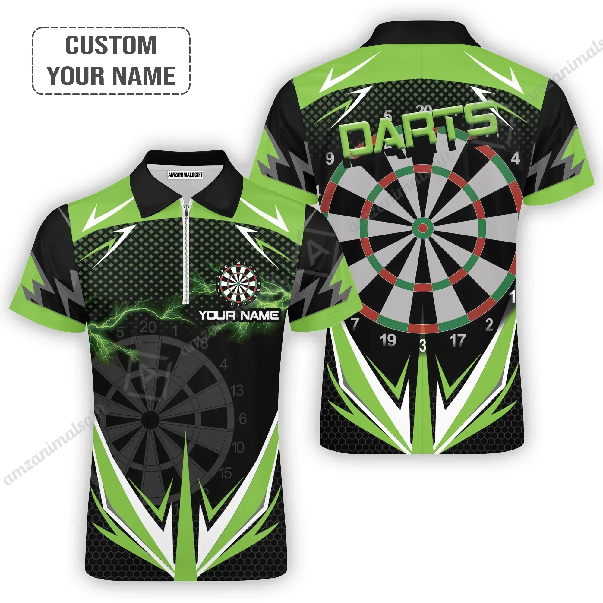 Customized Darts Polo Shirt, Personalized Name Green Lightning Darts Polo Shirt, Outfits For Darts Lovers, Darts Players - Image 5