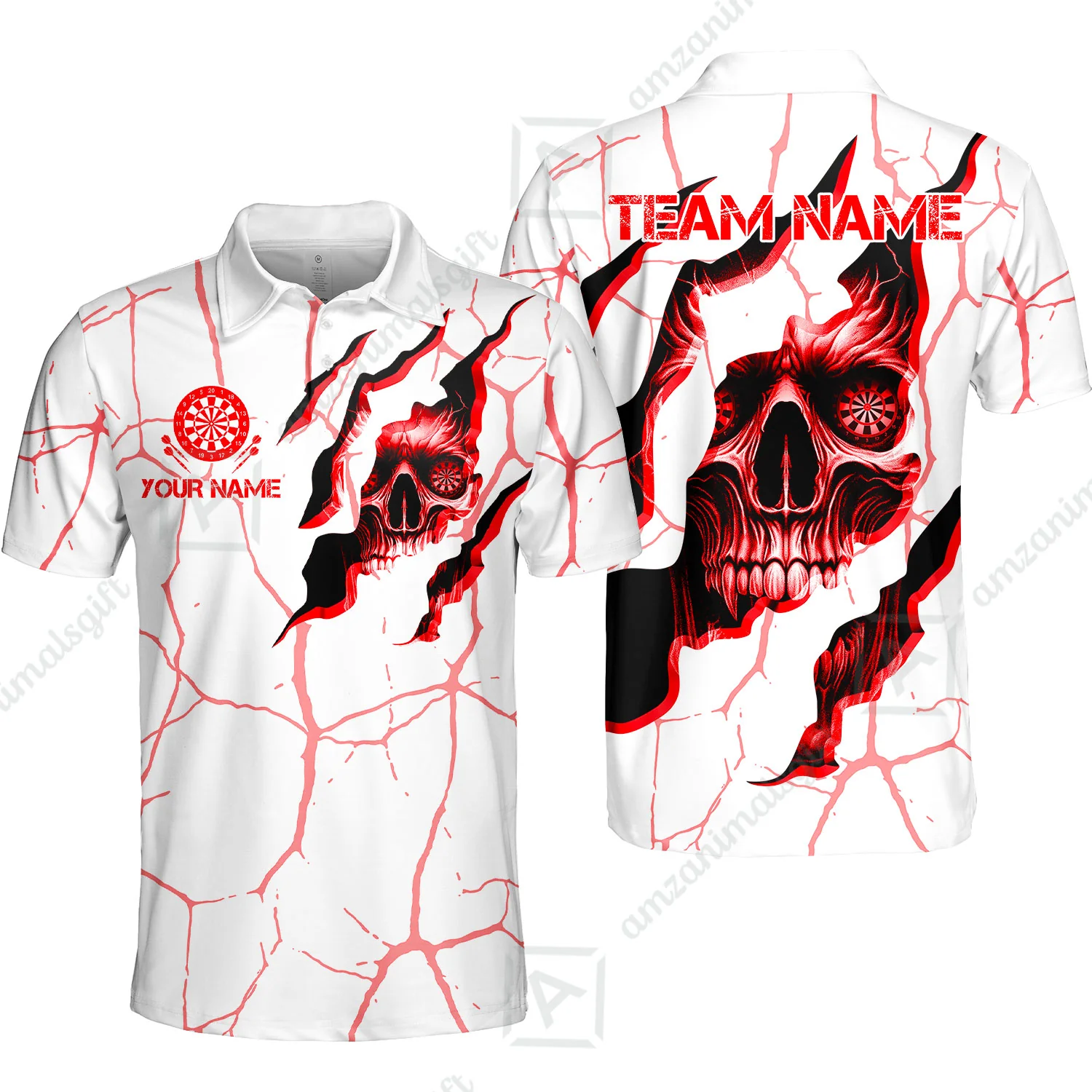 Customized Darts Polo Shirt, Torn-Up Skull Dartboard Eyes Darts Polo Shirt Team Style Jersey for Darts Players - Image 5