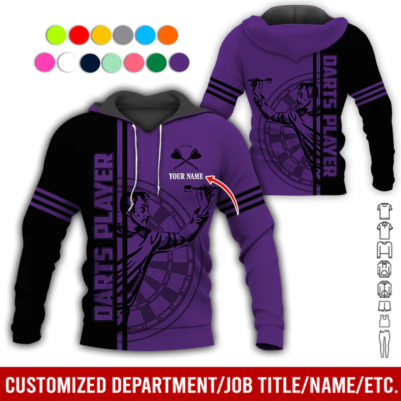 Customized Darts Premium Hoodie, Men Playing Darts Pattern Hoodie For Men & Women, Perfect Gift For Darts Lovers, Friend, Family - Image 3