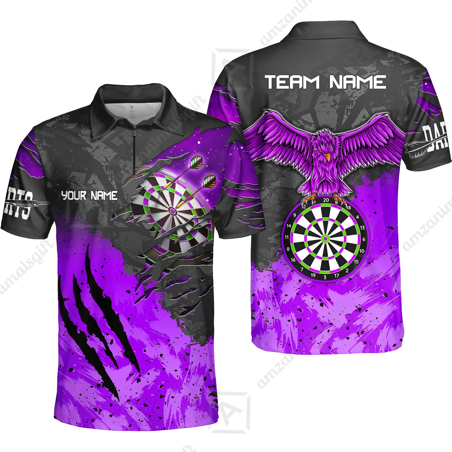 Customized Darts Quarter-Zip Polo Shirt, Darts Eagle Dartboard Multicolor Custom Dart Zip Polo Jersey For Darts Player - Image 5