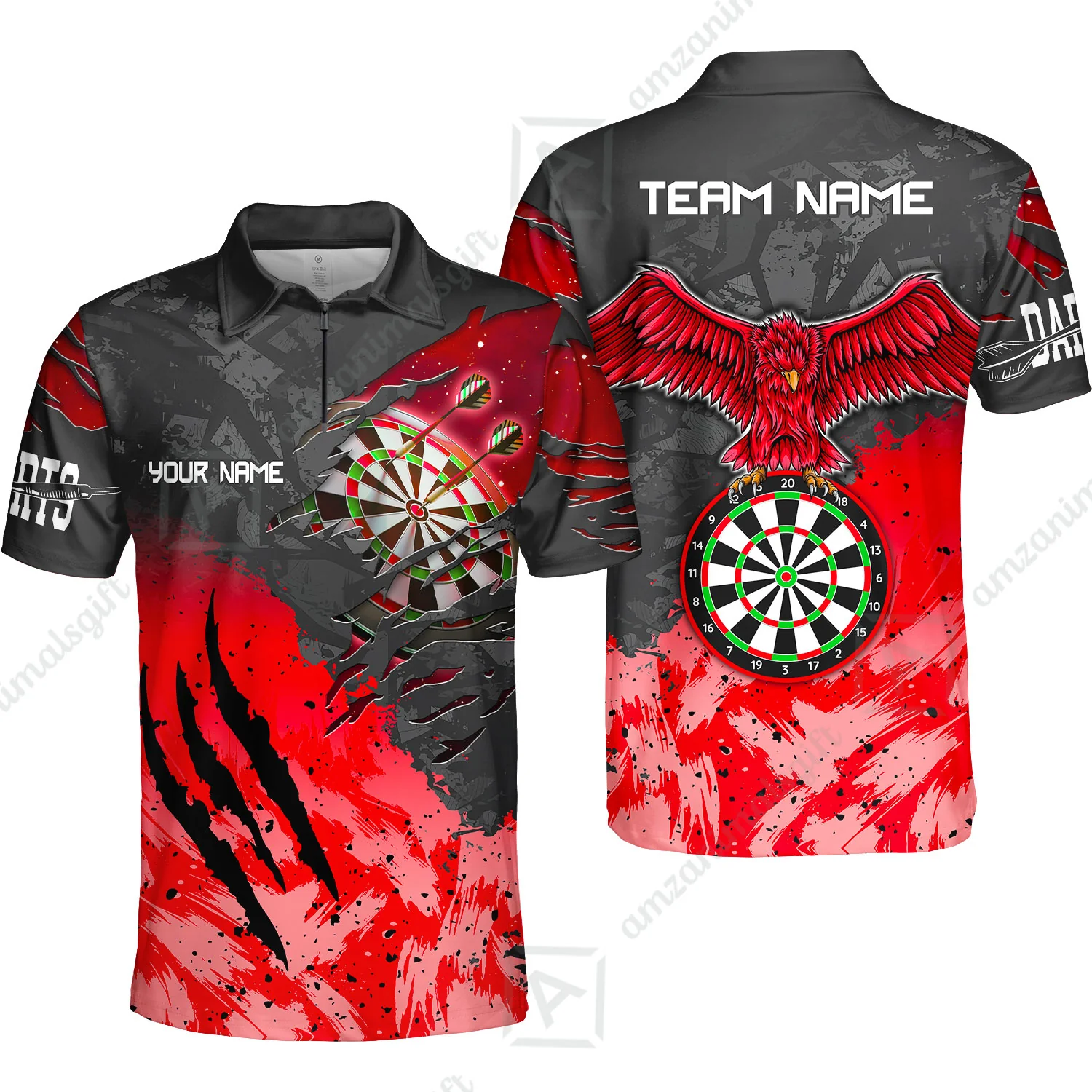 Customized Darts Quarter-Zip Polo Shirt, Darts Eagle Dartboard Multicolor Custom Dart Zip Polo Jersey For Darts Player - Image 6