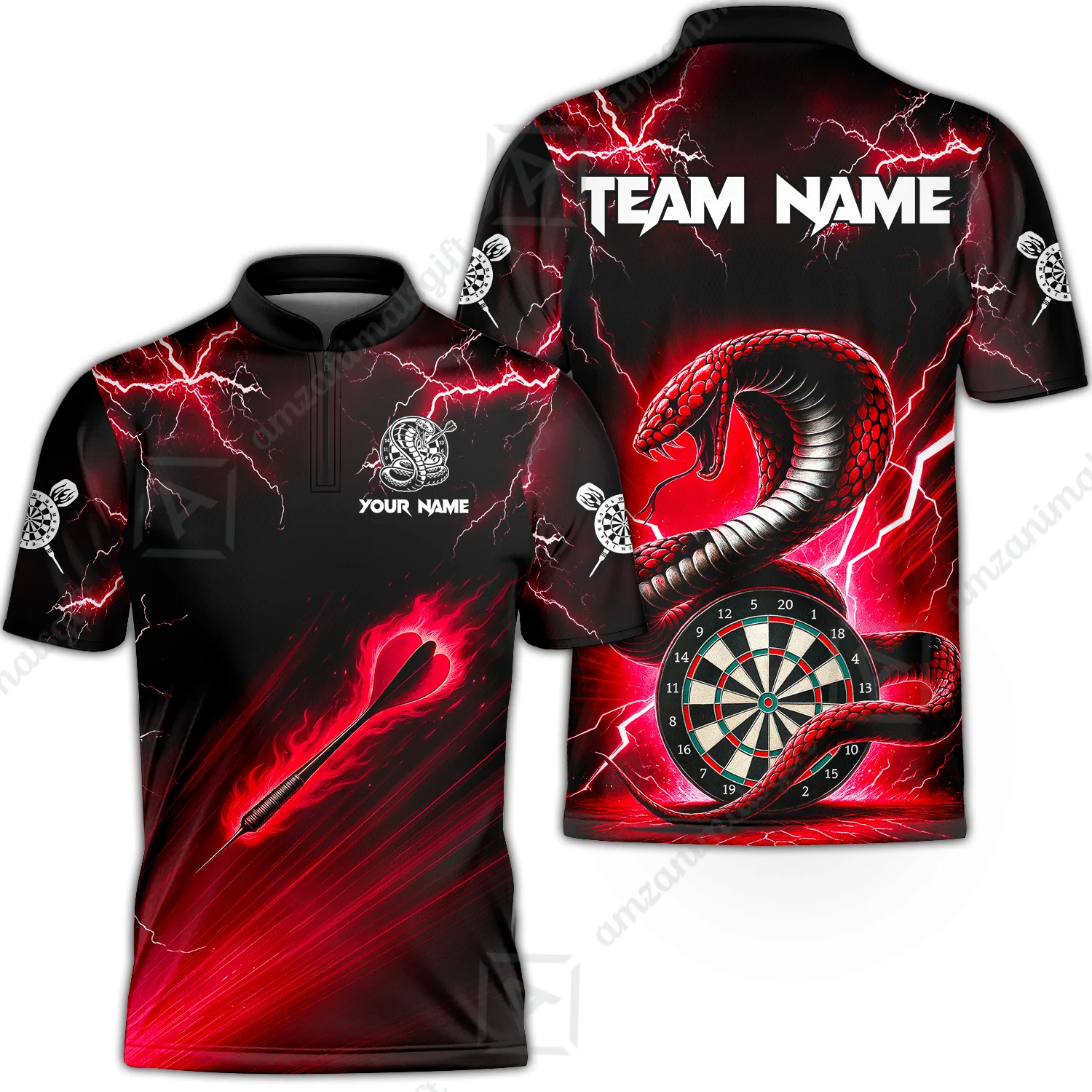 Customized Darts Stand Collar Quarter-Zip Shirt, Darts Thunder Lightning Cobra Snake Multicolor Jersey For Darts Player - Image 3
