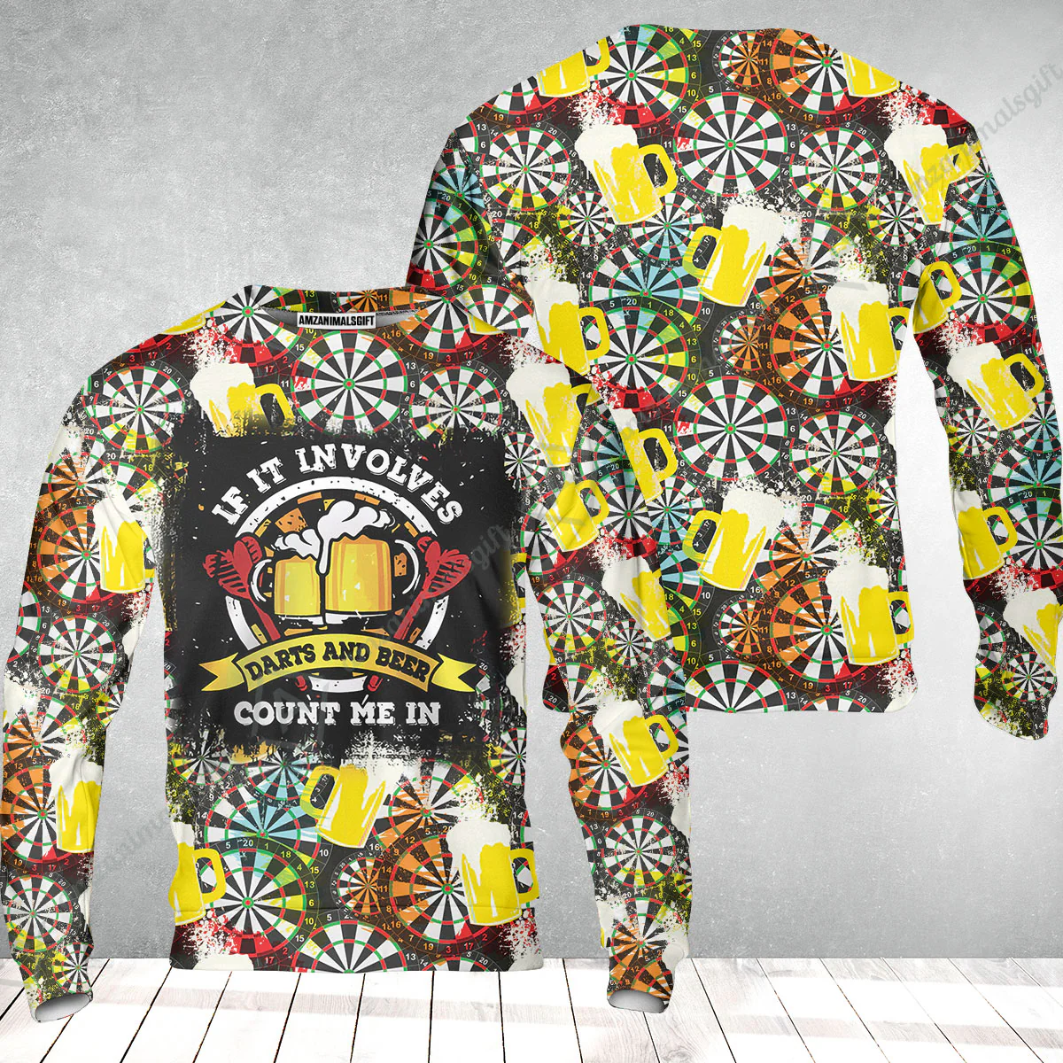 Customized Darts Sweatshirt, Darts And Beer I'm Here, Personalized Name Darts Sweatshirt - Image 2
