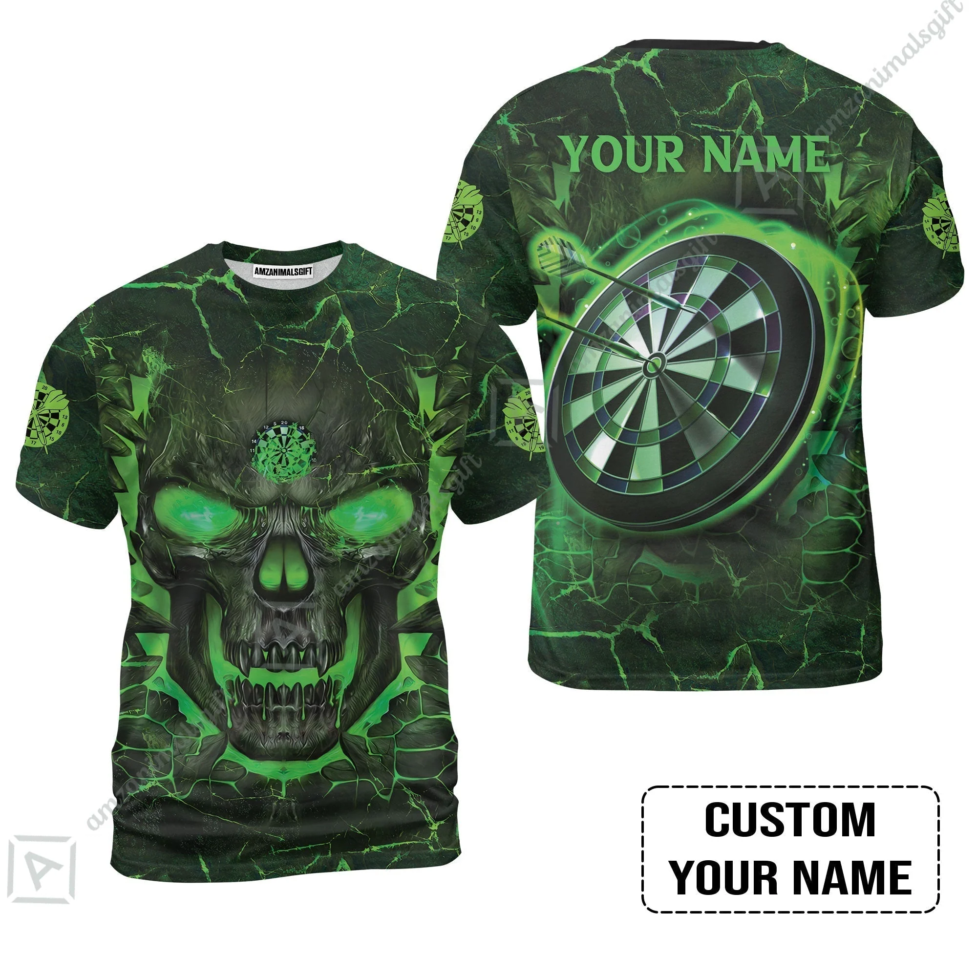 Customized Darts Sweatshirt, Flame Green Skull Dartboard Personalized Skull And Darts Sweatshirt - Image 8