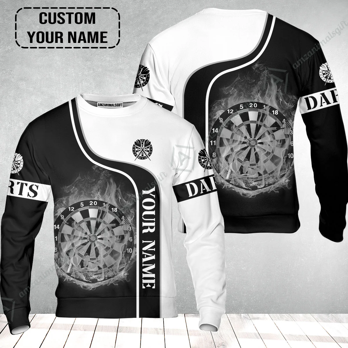 Customized Darts Sweatshirt, Personalized Black White Darts Sweatshirt - Image 2