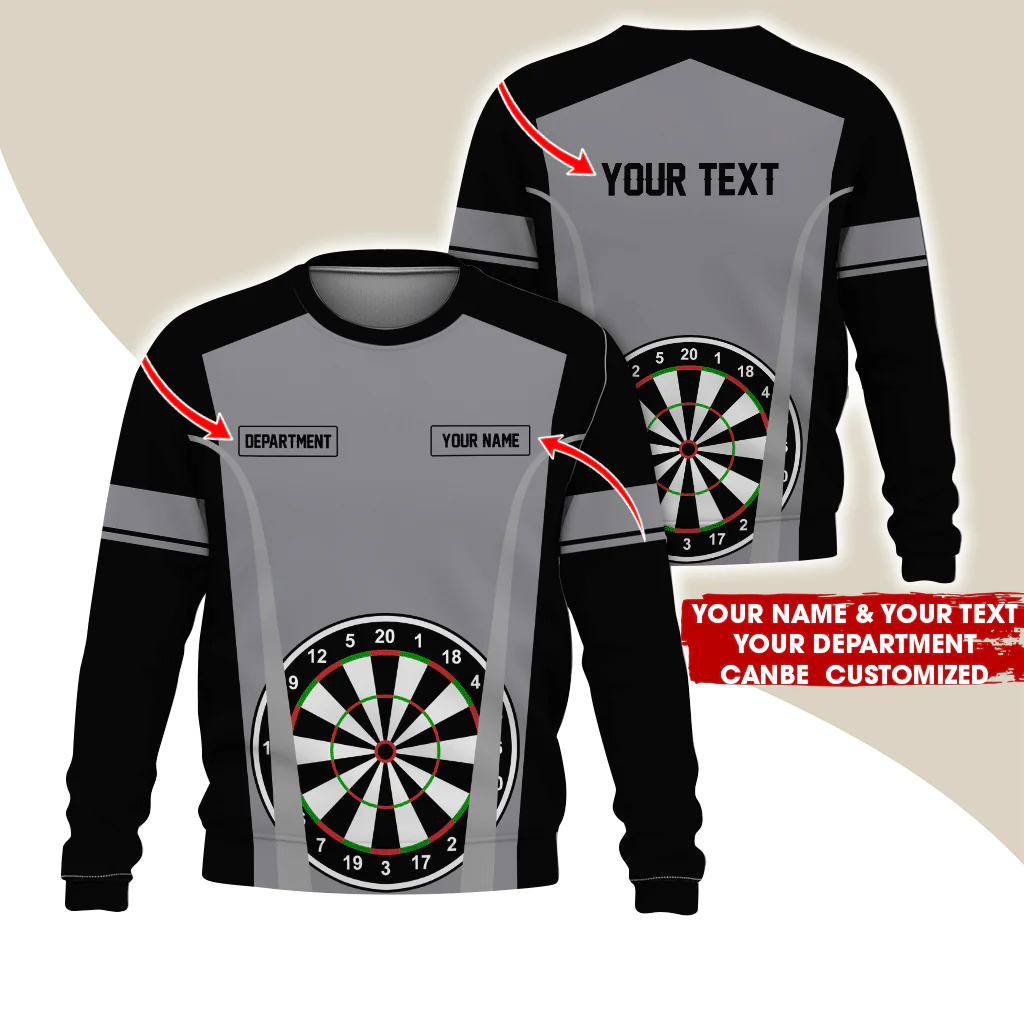 Customized Darts Sweatshirt, Personalized Name, Text & Department Sweatshirt, Play Darts Pattern Sweatshirt, Perfect Gift For Darts Lovers, Friend, Family - Image 2