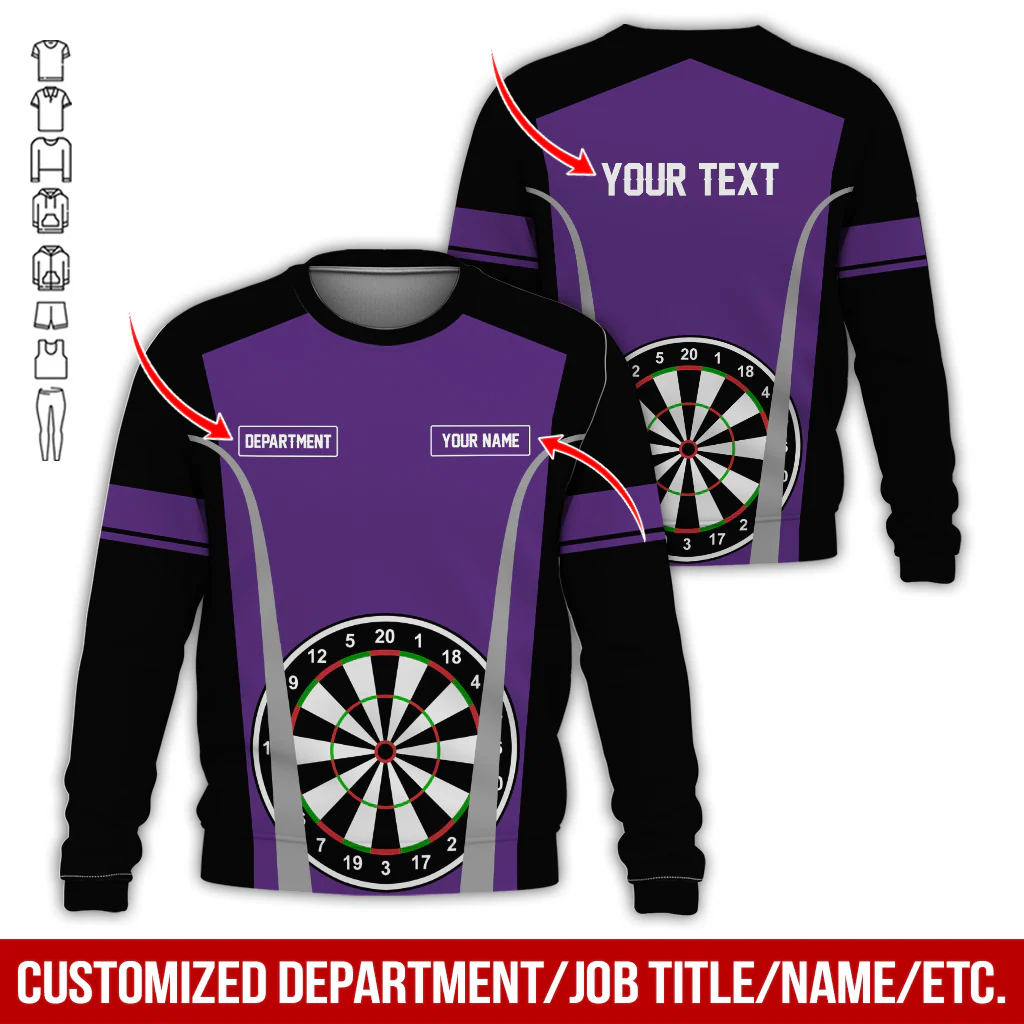 Customized Darts Sweatshirt, Personalized Name, Text & Department Sweatshirt, Play Darts Pattern Sweatshirt, Perfect Gift For Darts Lovers, Friend, Family - Image 3