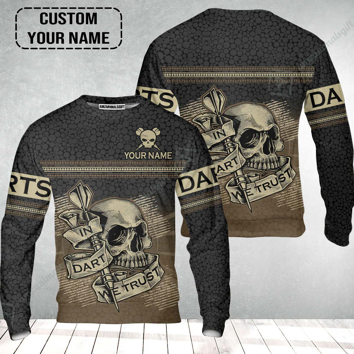 Customized Darts Sweatshirt, Personalized Skull In Darts We Trust Darts Sweatshirt - Image 2