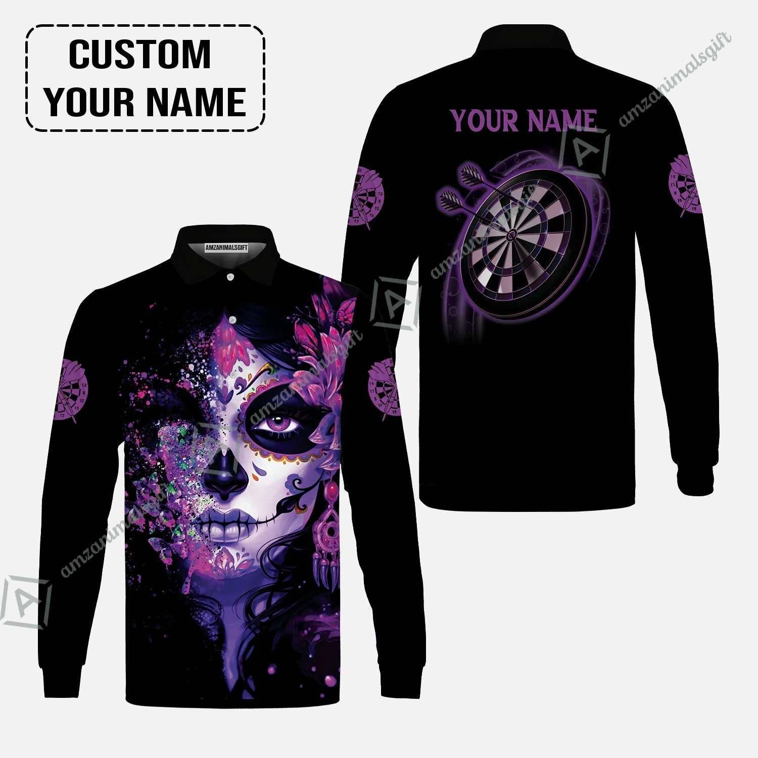 Customized Darts Sweatshirt, Skull Girl Butterfly Personalized Sugar Skull And Darts Sweatshirt - Image 4