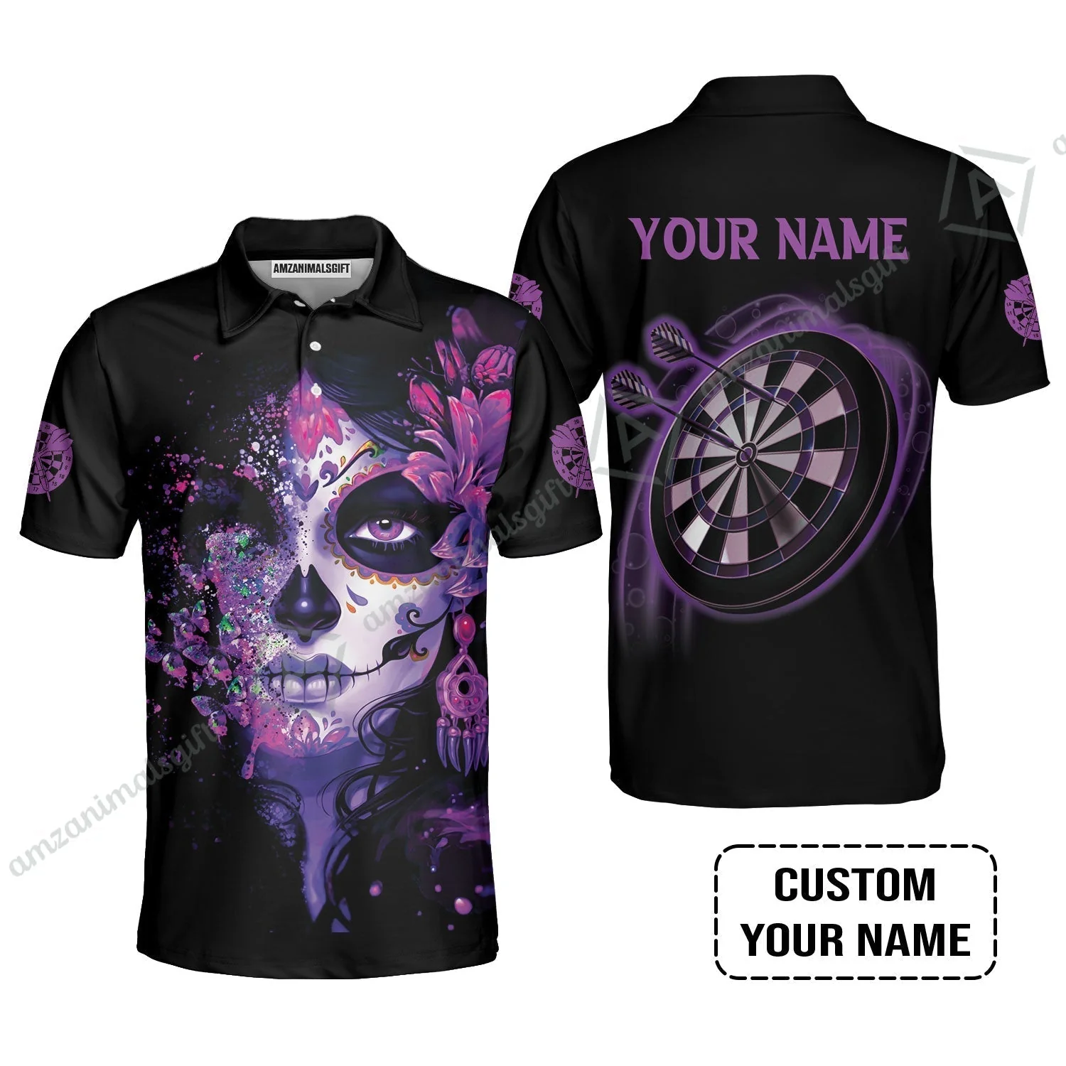 Customized Darts Sweatshirt, Skull Girl Butterfly Personalized Sugar Skull And Darts Sweatshirt - Image 5