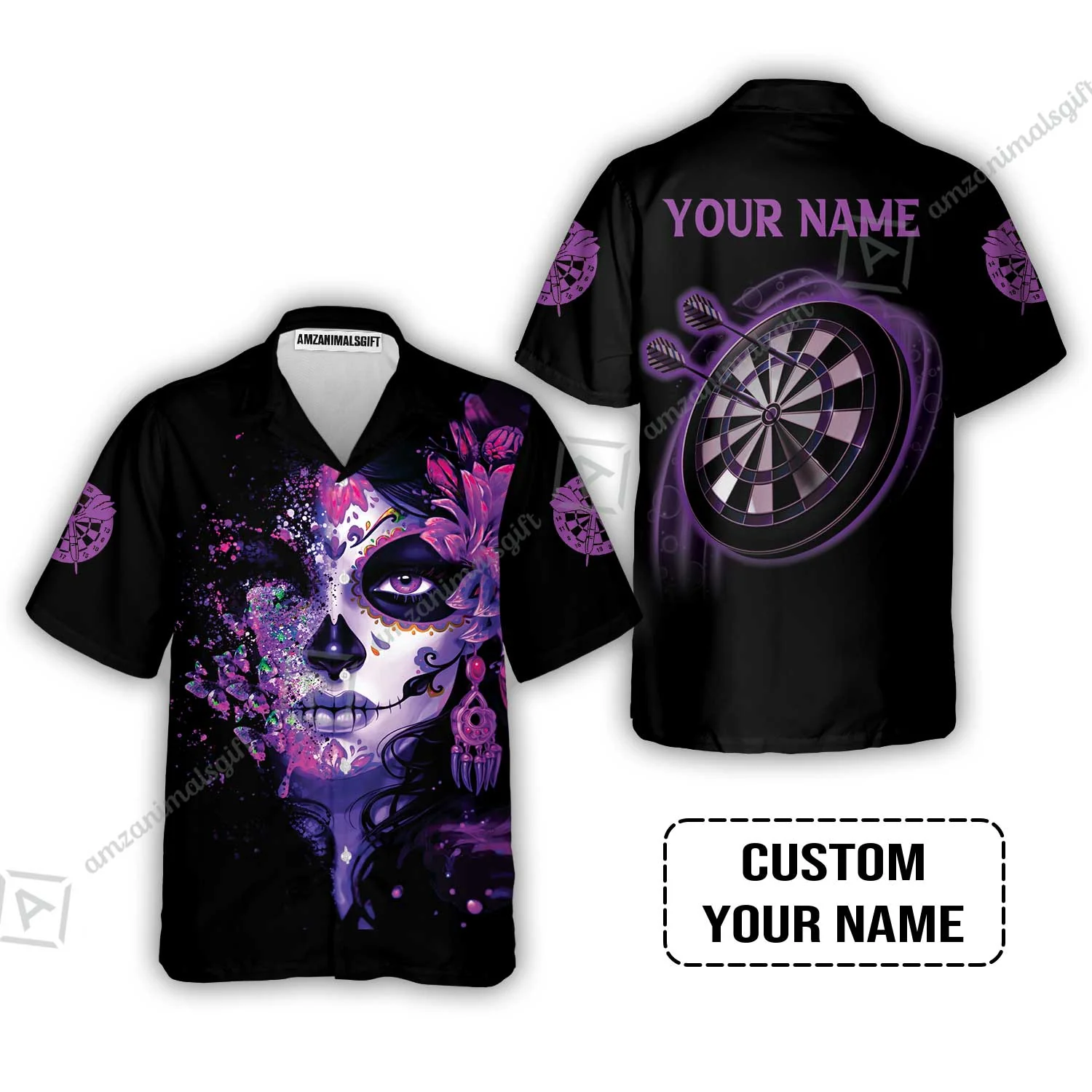 Customized Darts Sweatshirt, Skull Girl Butterfly Personalized Sugar Skull And Darts Sweatshirt - Image 8