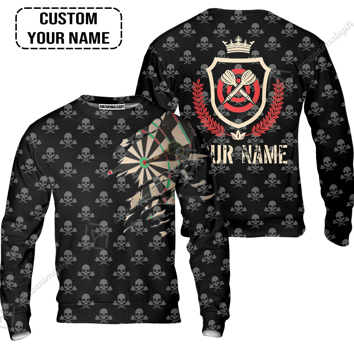 Customized Darts Sweatshirt, Skull King Darts Personalized Name Sweatshirt - Perfect Gift For Darts Lovers, Darts Players