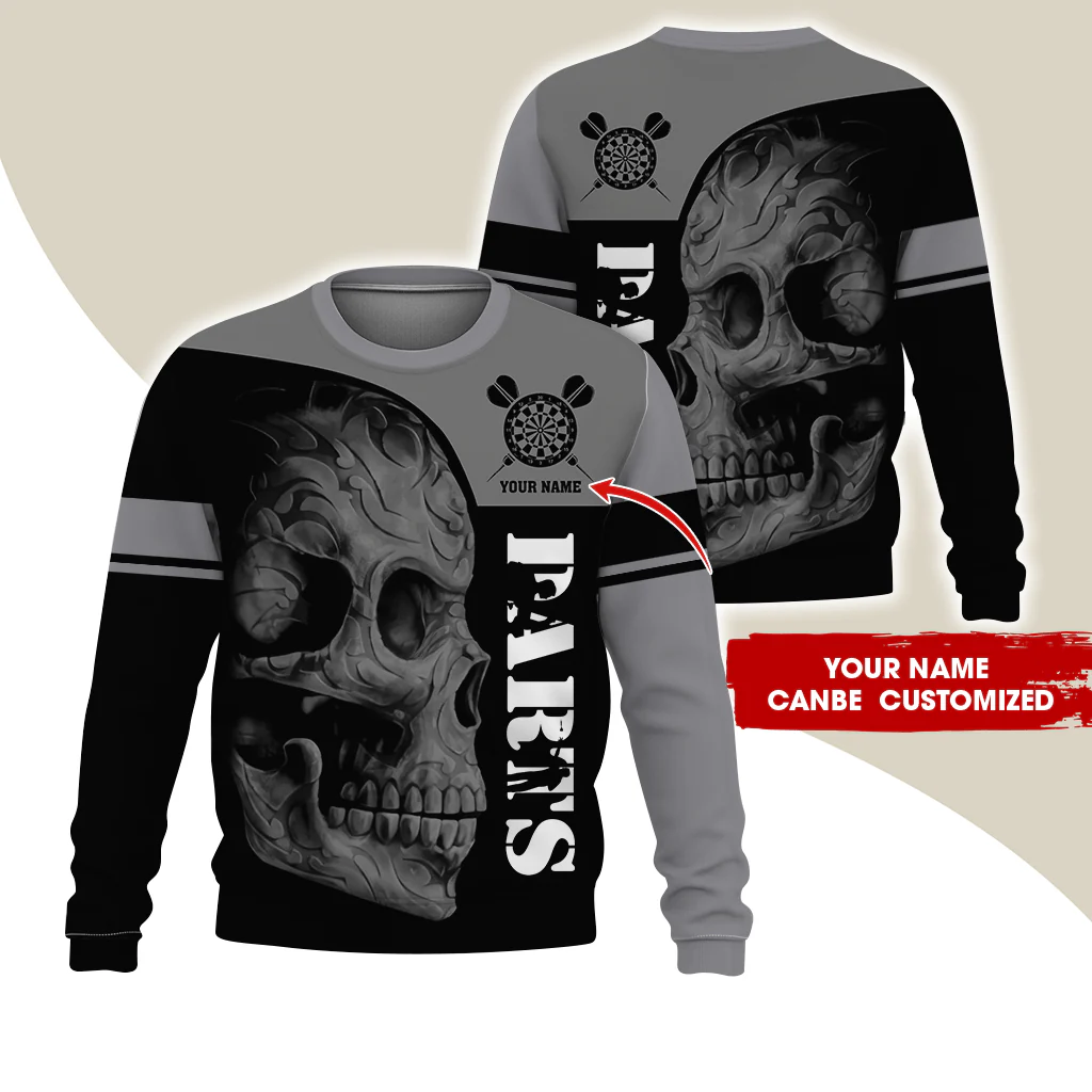 Customized Darts Sweatshirt, Skull Pattern Sweatshirt For Men & Women, Perfect Gift For Darts Lovers, Friend, Family - Image 2