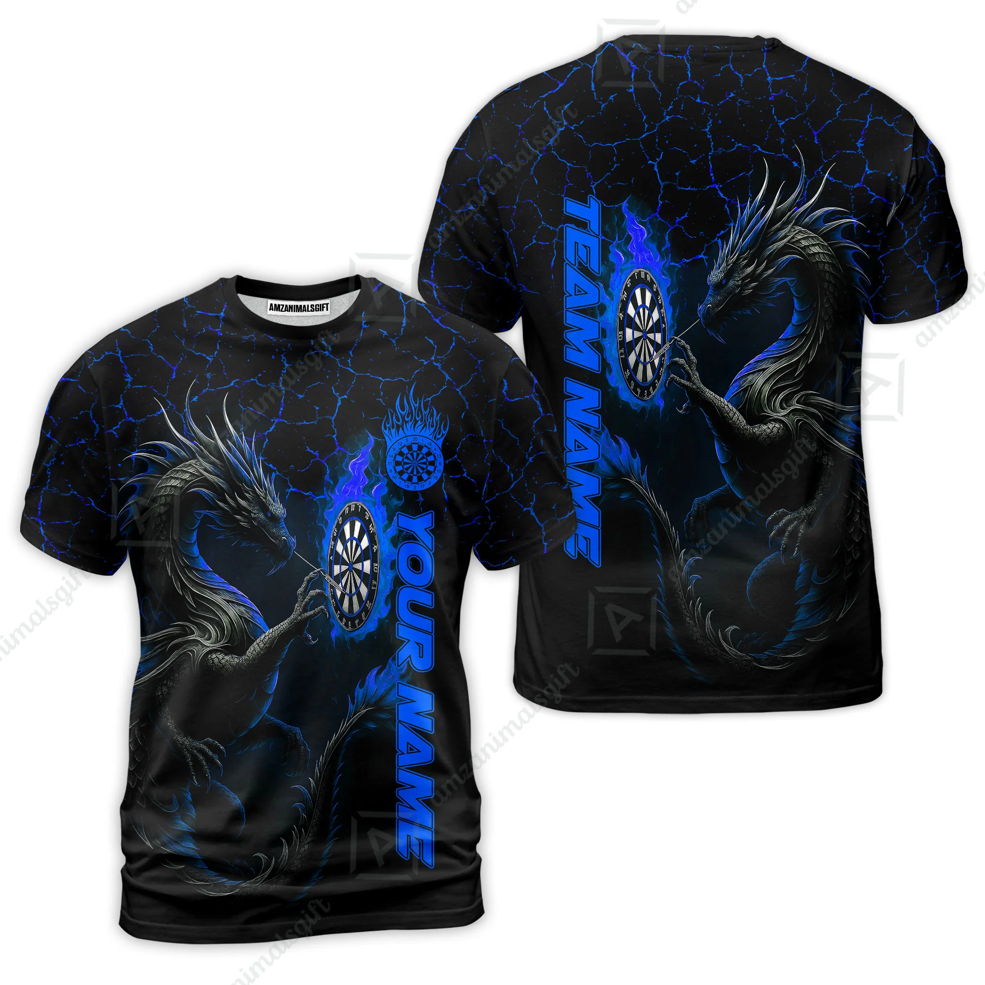 Customized Darts T-Shirt, Big Dragon Dartboard Flame Darts Team Style T-Shirt for Players, Jersey for Darts Players - Image 2