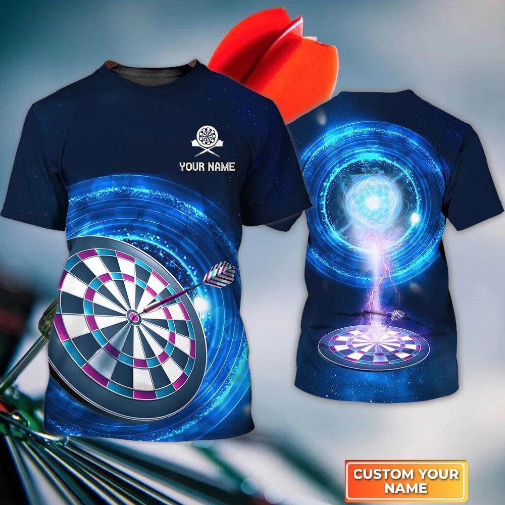 Customized Darts T Shirt, Blue Dartboard Lightning Shirt, Personalized Name T Shirt For Men - Perfect Gift For Darts Lovers, Darts Players