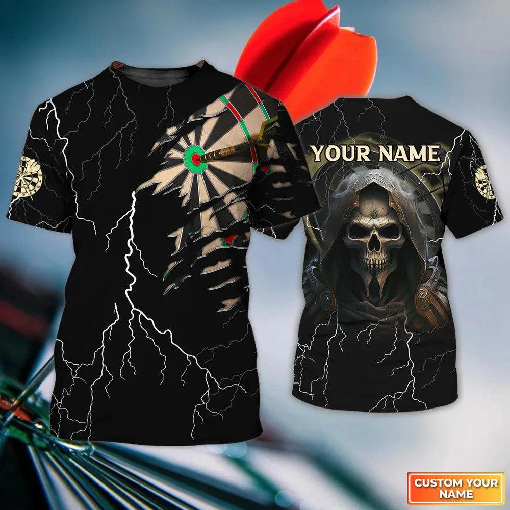 Customized Darts T Shirt, Bullseye Dartboard Thunder Grim Reaper, Personalized Name T Shirt For Men  - Perfect Gift For Darts Lovers, Darts Players