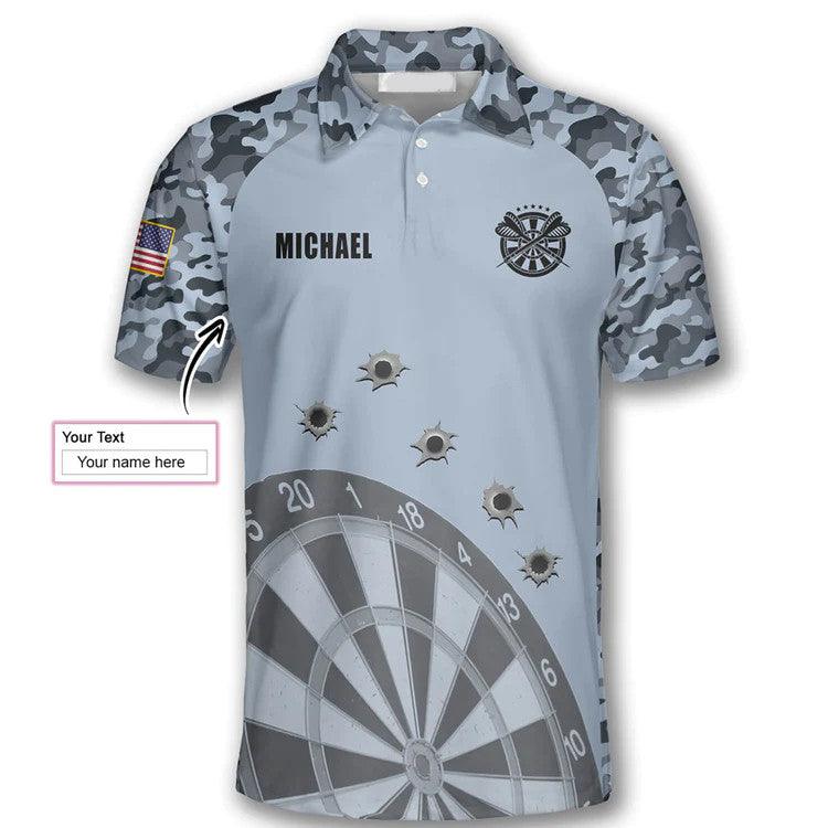 Customized Darts Polo Shirt, Camouflage Gun Holes, Personalized Name Polo Shirt For Men - Perfect Gift For Darts Lovers, Darts Players - Image 2