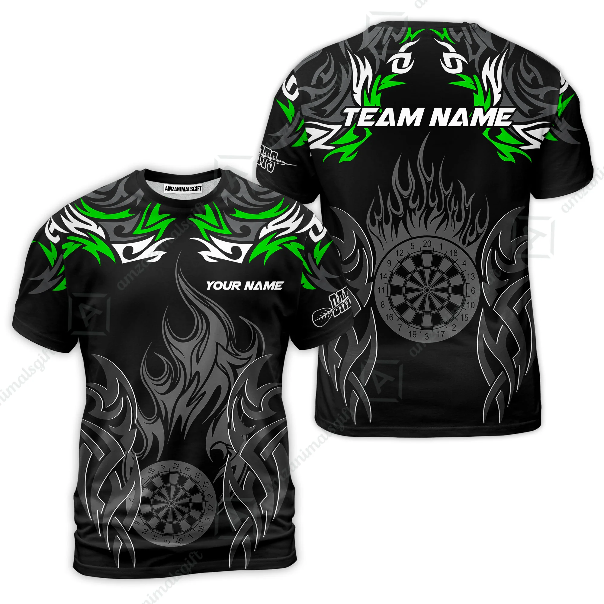 Customized Darts T-Shirt, Dartboard Fire Flame Darts Team Style T-Shirt for Players, Jersey for Darts Players - Image 2