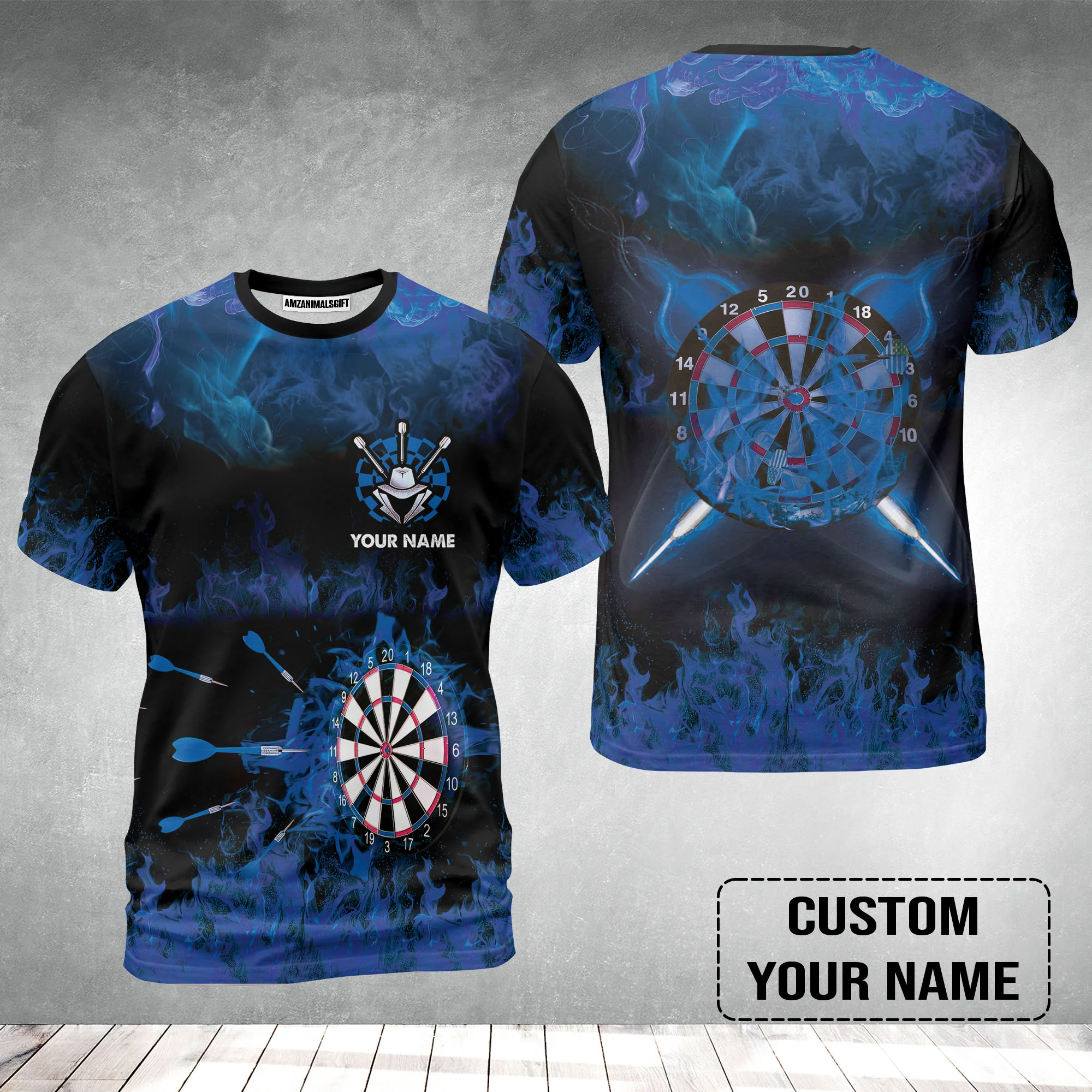 Customized Darts T-Shirt, Darts Blue Polo Shirt, Personalized Name T-Shirt - Perfect Gift For Darts Lovers, Darts Players - Image 2