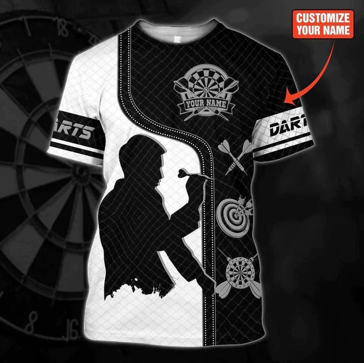 Customized Darts T Shirt, Darts Player Black And White, Personalized Name T Shirt For Men  - Perfect Gift For Darts Lovers, Darts Players