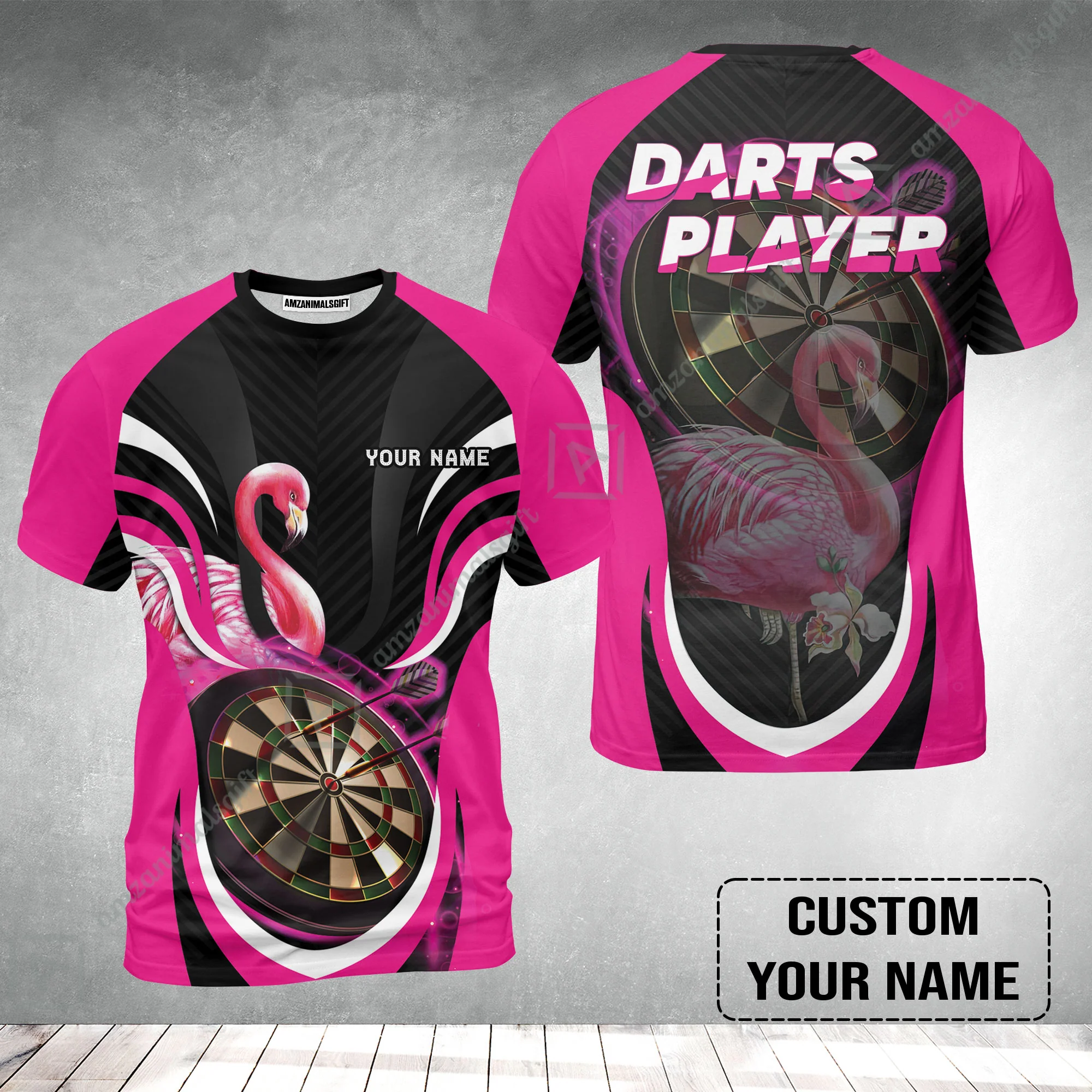 Customized Darts T-Shirt, Flamingo Darts Shirt, Personalized Name Darts T-Shirt - Image 2