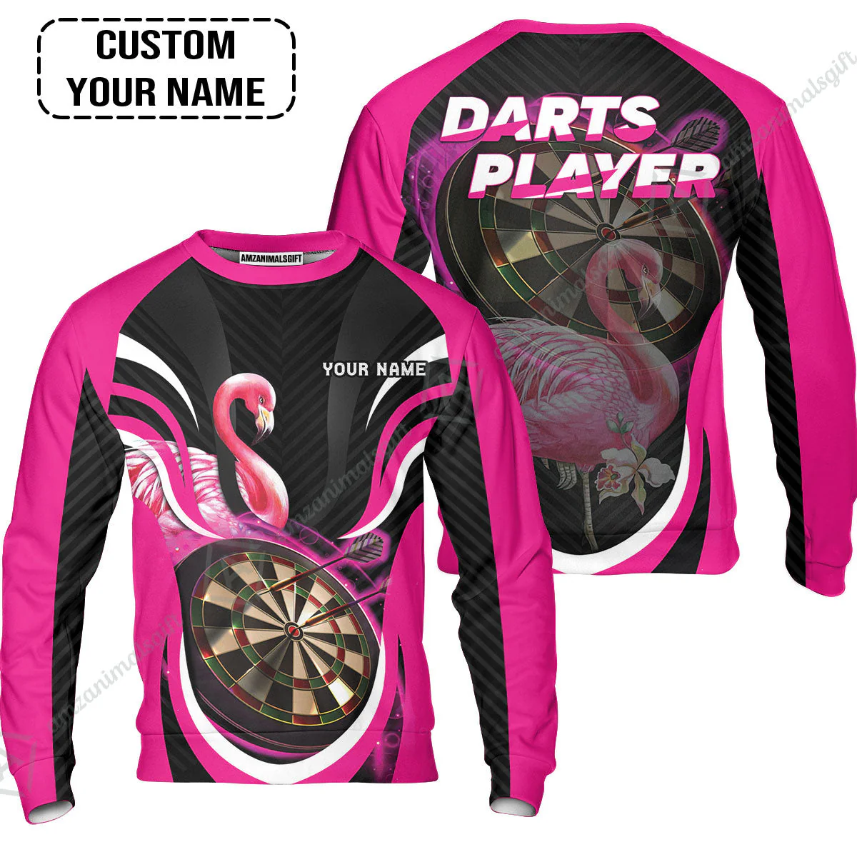 Customized Darts T-Shirt, Flamingo Darts Shirt, Personalized Name Darts T-Shirt - Image 4