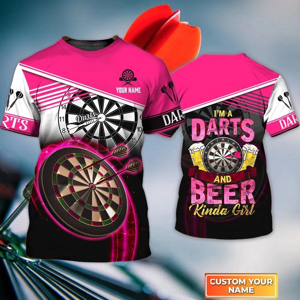 Customized Darts T Shirt, I'm A Darts And Beer Kinda Girl Personalized Name Darts T Shirt For Men - Perfect Gift For Darts Lovers, Darts Players