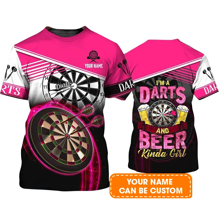 Customized Darts T Shirt, I'm A Darts And Beer Kinda Girl Personalized Name Darts T Shirt For Men - Perfect Gift For Darts Lovers, Darts Players - Image 2