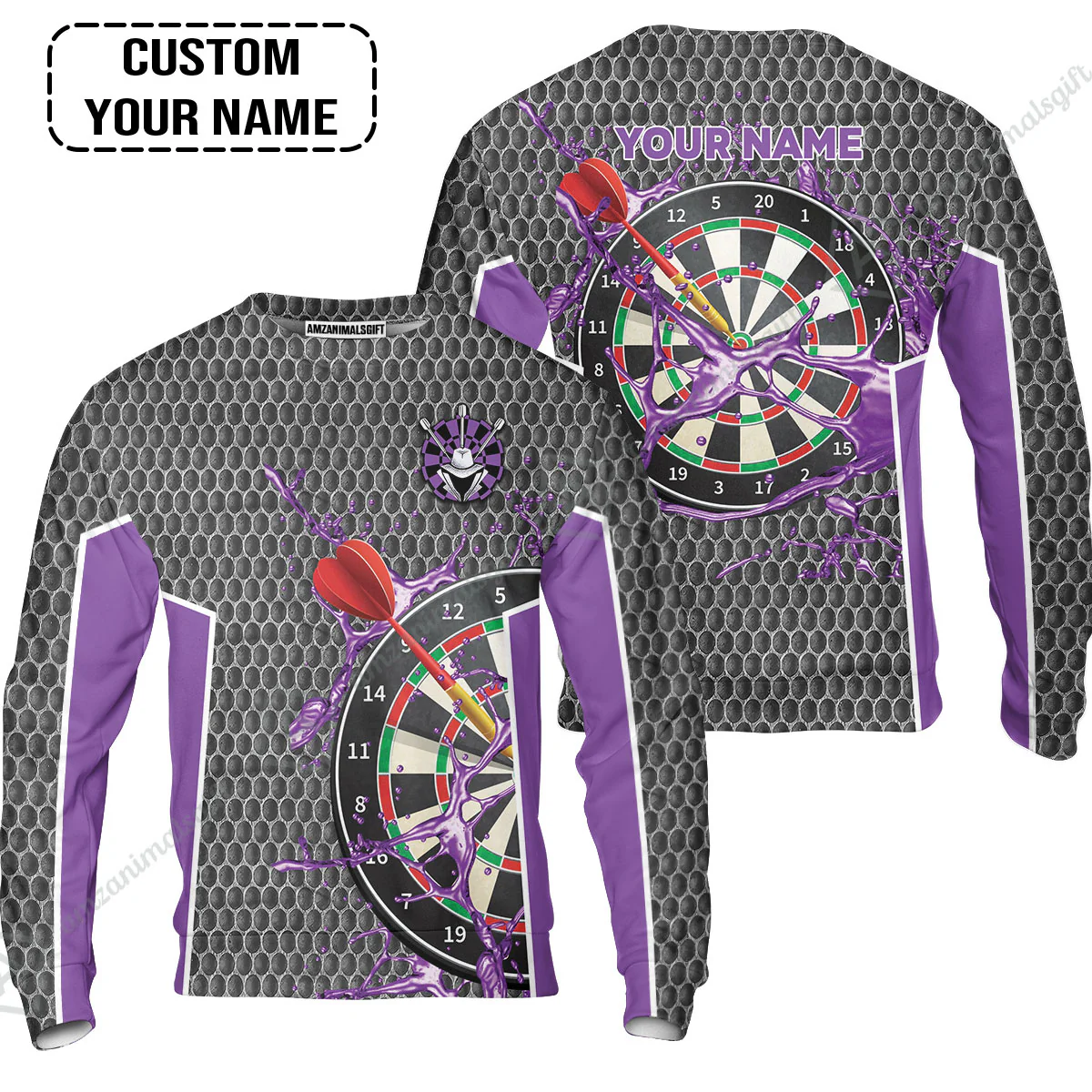 Customized Darts Hoodie, Teal Darts Water Honeycomb, Personalized Name Hoodie - Image 6