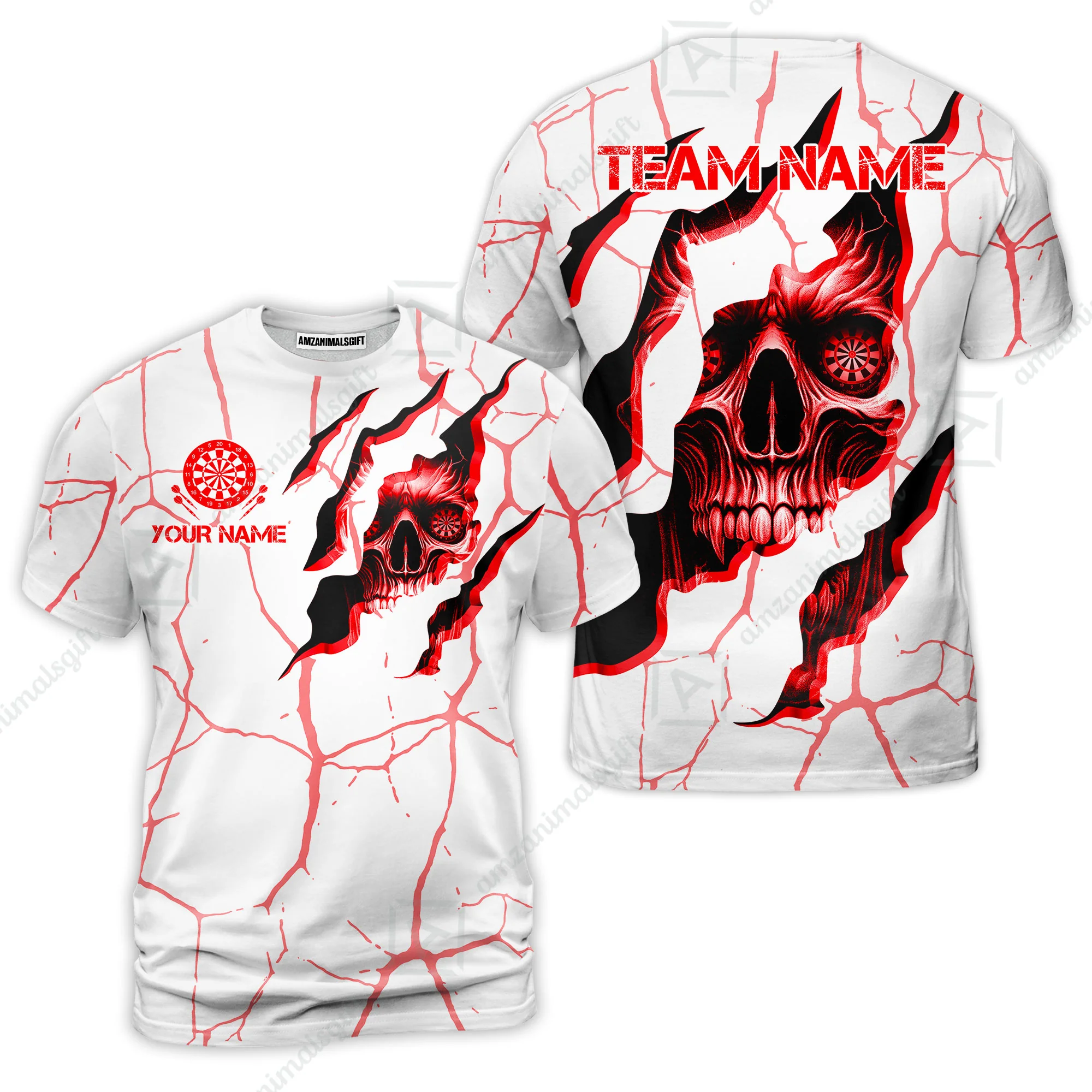 Customized Darts T-Shirt, Torn-Up Skull Dartboard Eyes Darts Team Style T-Shirt for Players, Jersey for Darts Players - Image 4