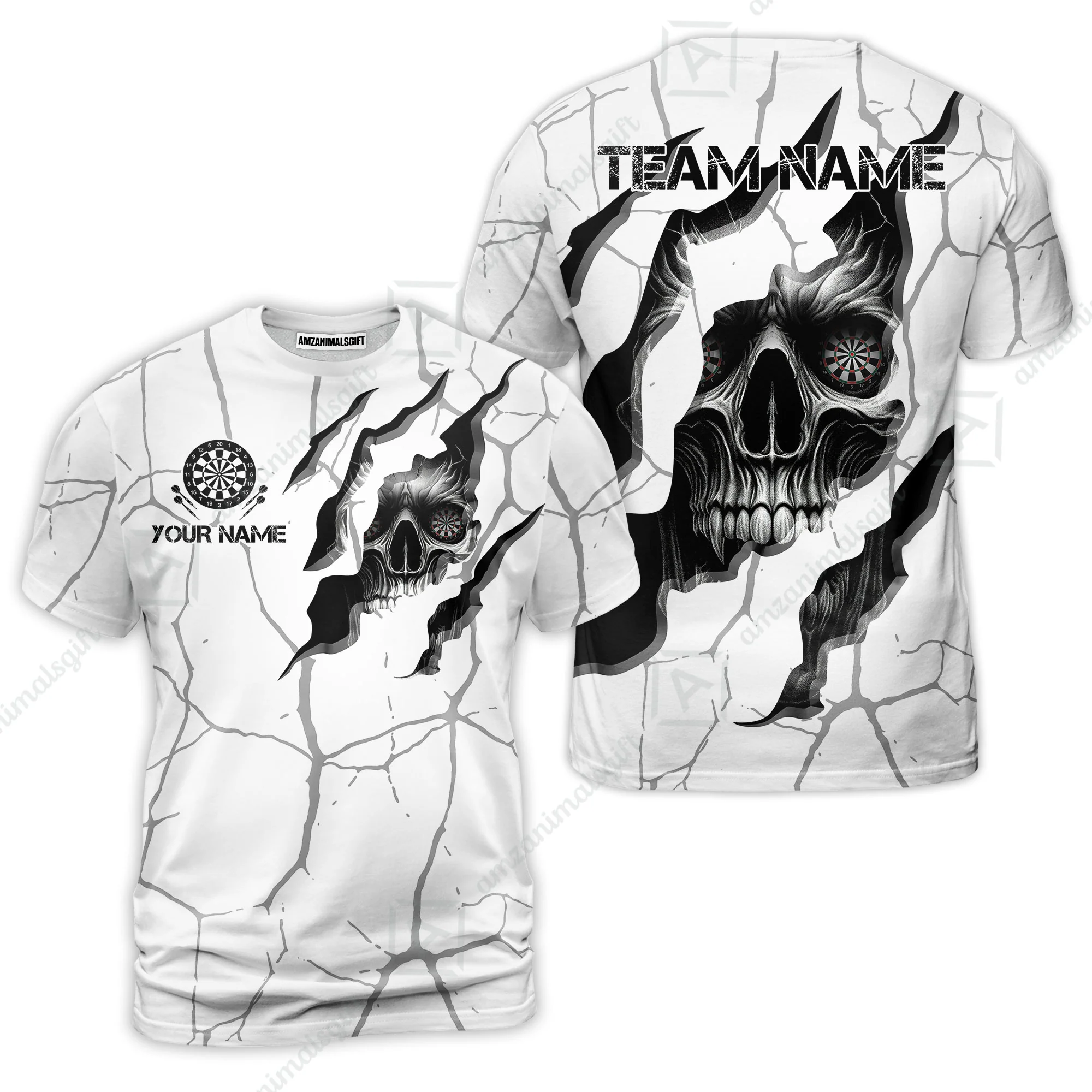 Customized Darts T-Shirt, Torn-Up Skull Dartboard Eyes Darts Team Style T-Shirt for Players, Jersey for Darts Players - Image 5