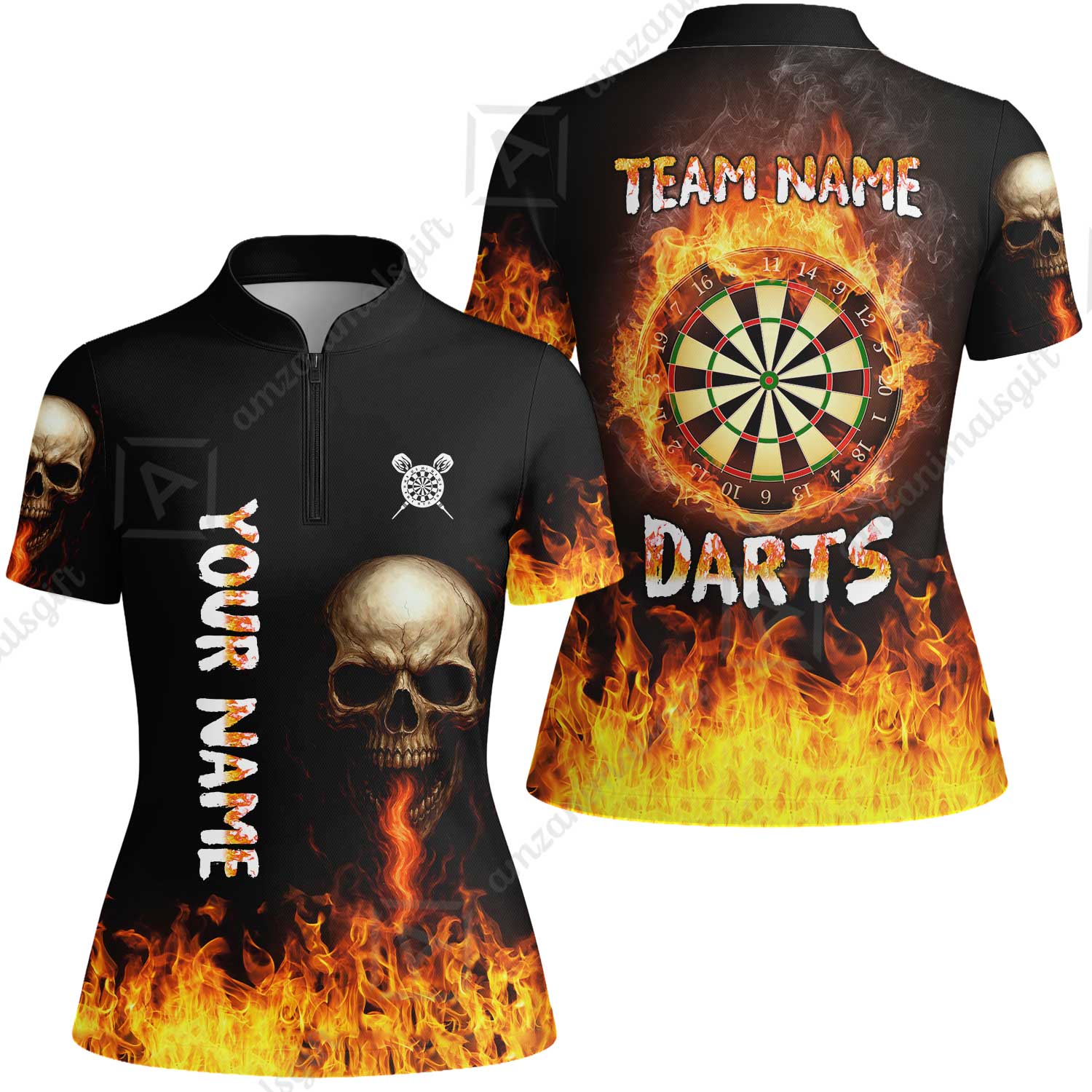 Customized Darts Team Polo Jersey, Darts Fire Skull Multi-Flame Dartboard Custom Uniform Team Shirt for Darts Players - Image 12