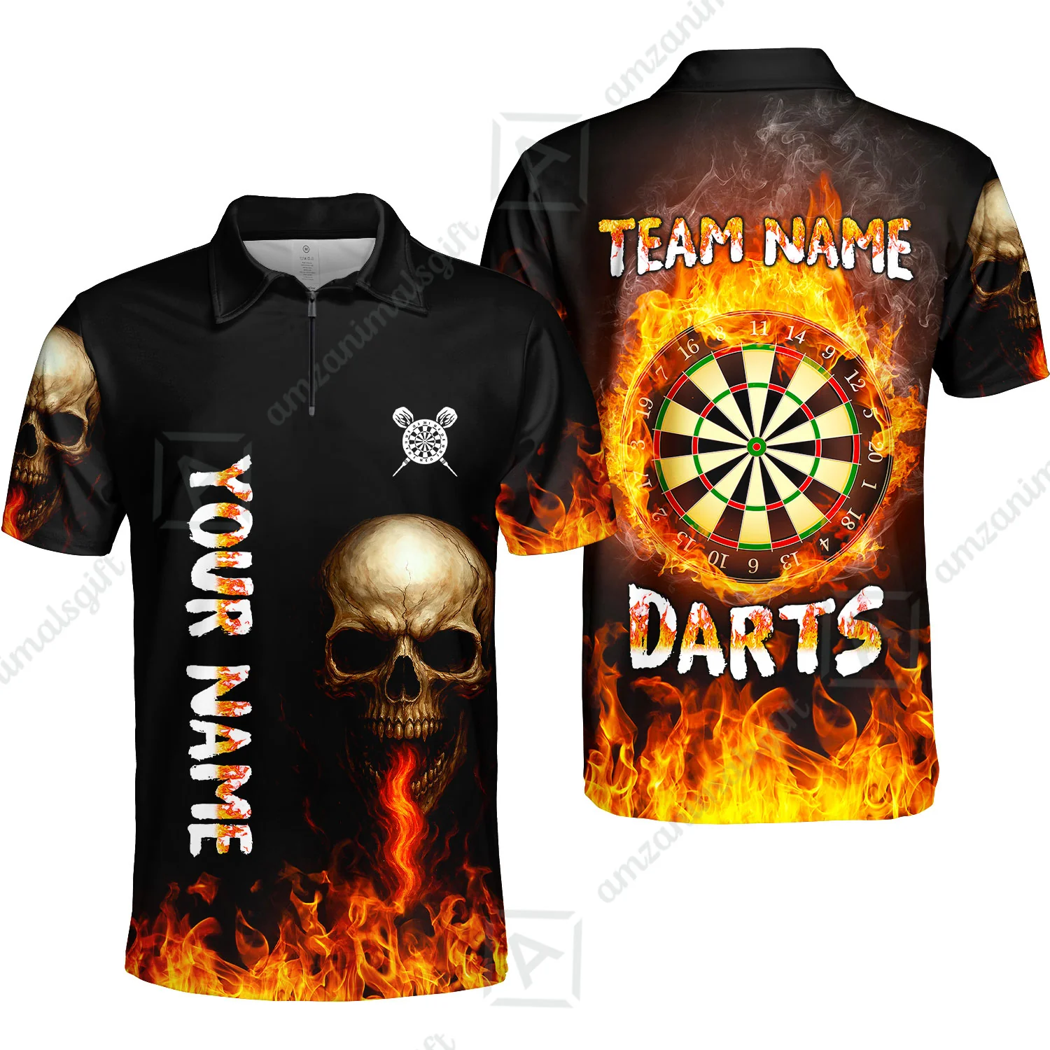Customized Darts Team Polo Jersey, Darts Fire Skull Multi-Flame Dartboard Custom Uniform Team Shirt for Darts Players - Image 5