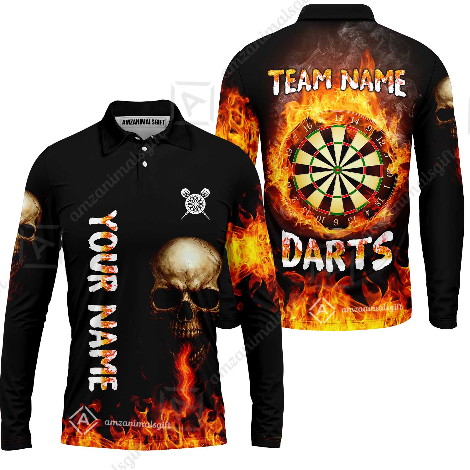 Customized Darts Team Polo Jersey, Darts Fire Skull Multi-Flame Dartboard Custom Uniform Team Shirt for Darts Players - Image 7