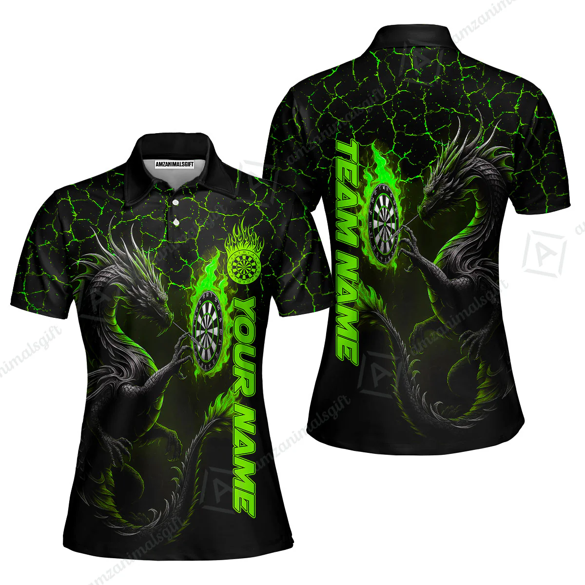 Customized Darts Women Polo Shirt, Big Dragon Dartboard Flame Darts Women Polo Shirt Team Style Jersey for Darts Players - Image 3