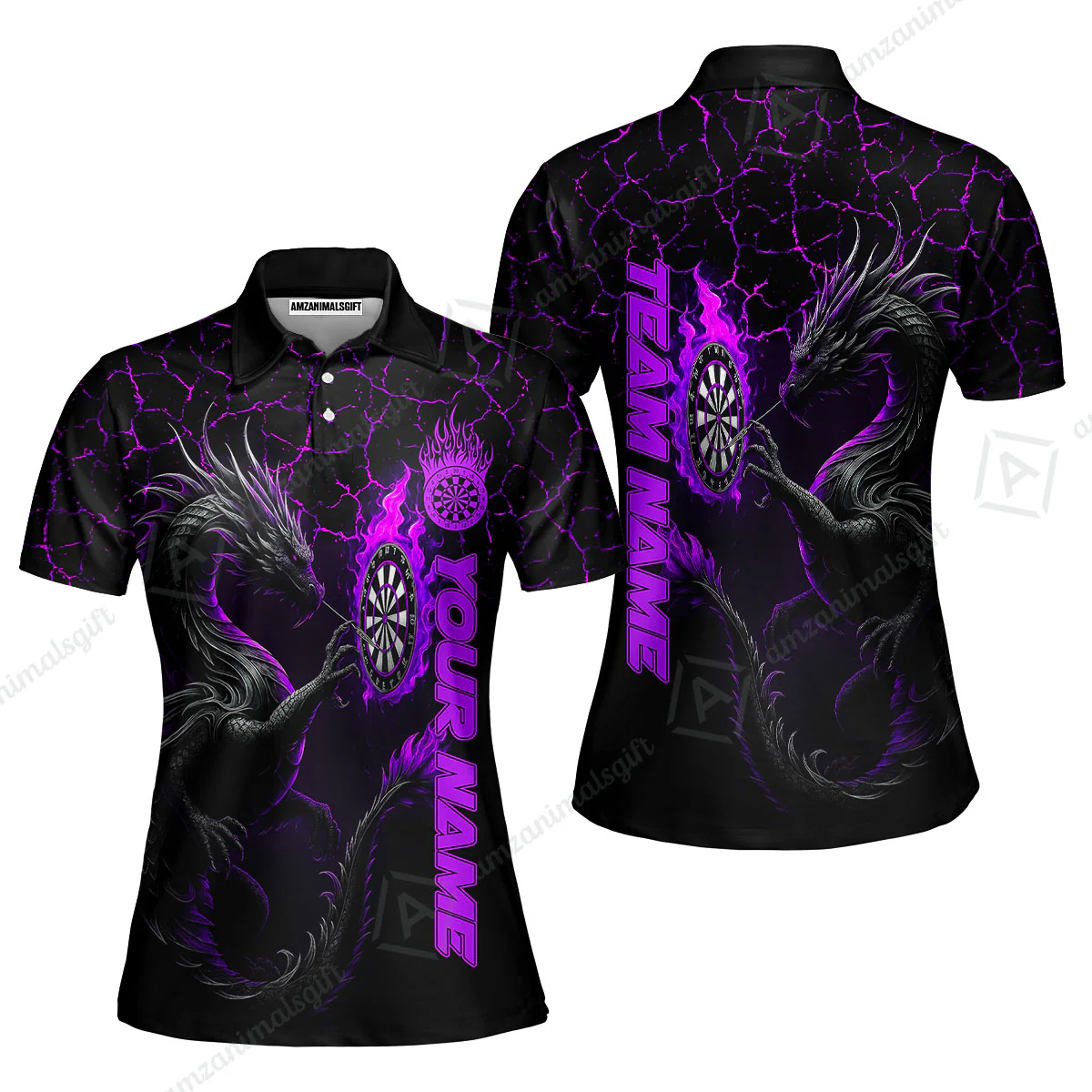 Customized Darts Women Polo Shirt, Big Dragon Dartboard Flame Darts Women Polo Shirt Team Style Jersey for Darts Players - Image 4