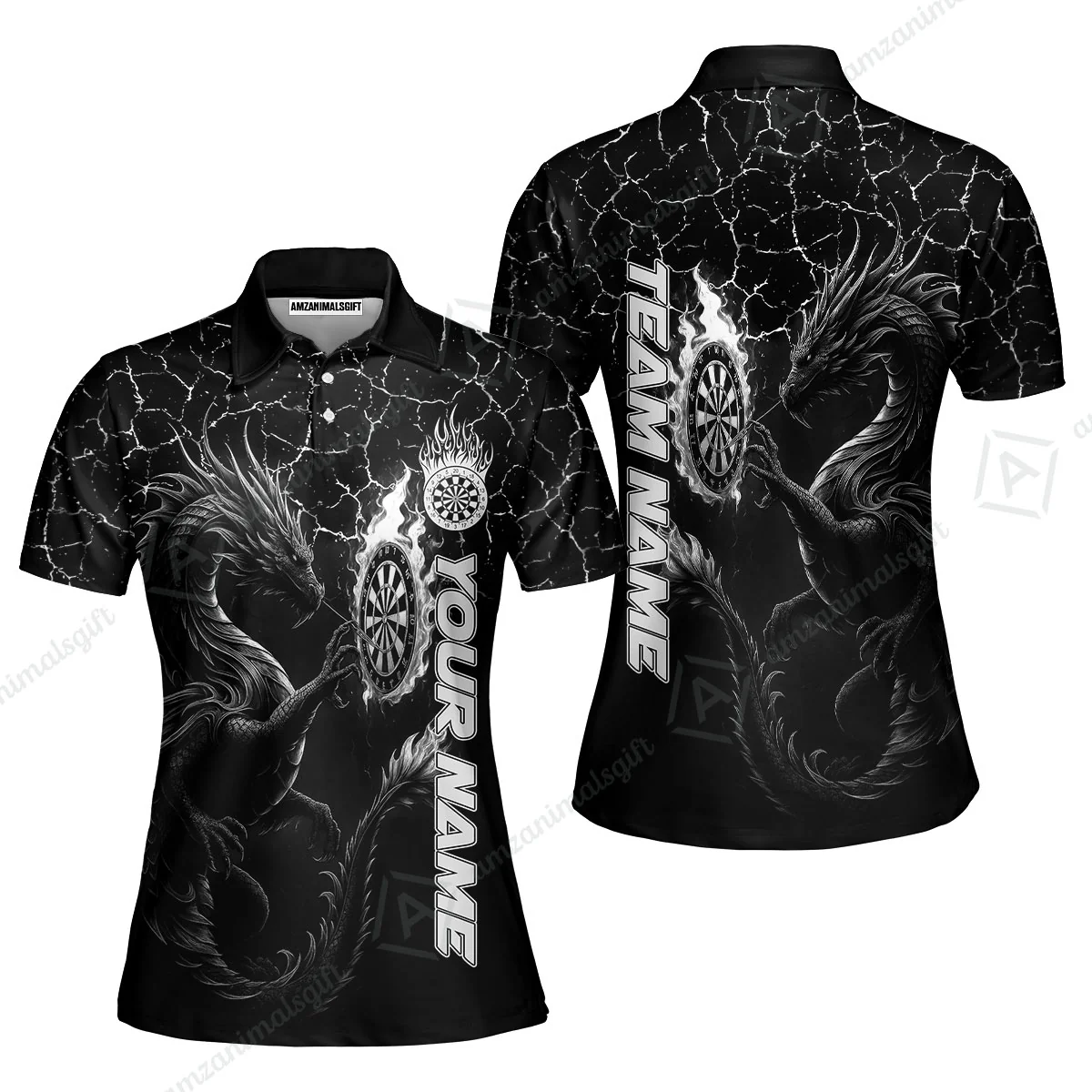 Customized Darts Women Polo Shirt, Big Dragon Dartboard Flame Darts Women Polo Shirt Team Style Jersey for Darts Players - Image 5