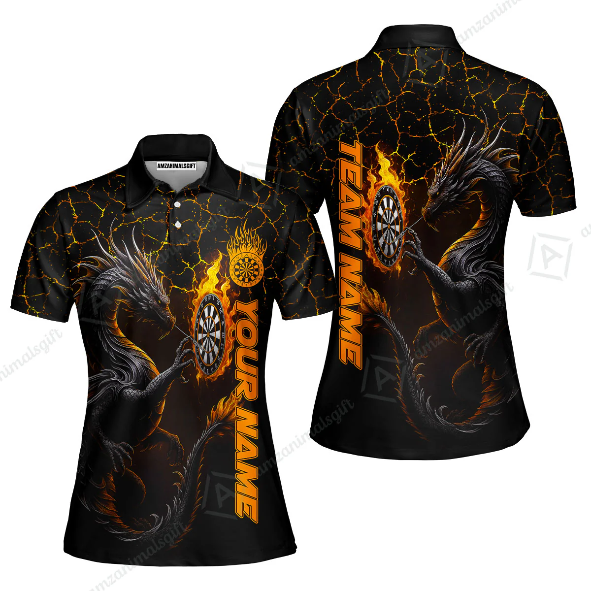 Customized Darts Women Polo Shirt, Big Dragon Dartboard Flame Darts Women Polo Shirt Team Style Jersey for Darts Players - Image 6