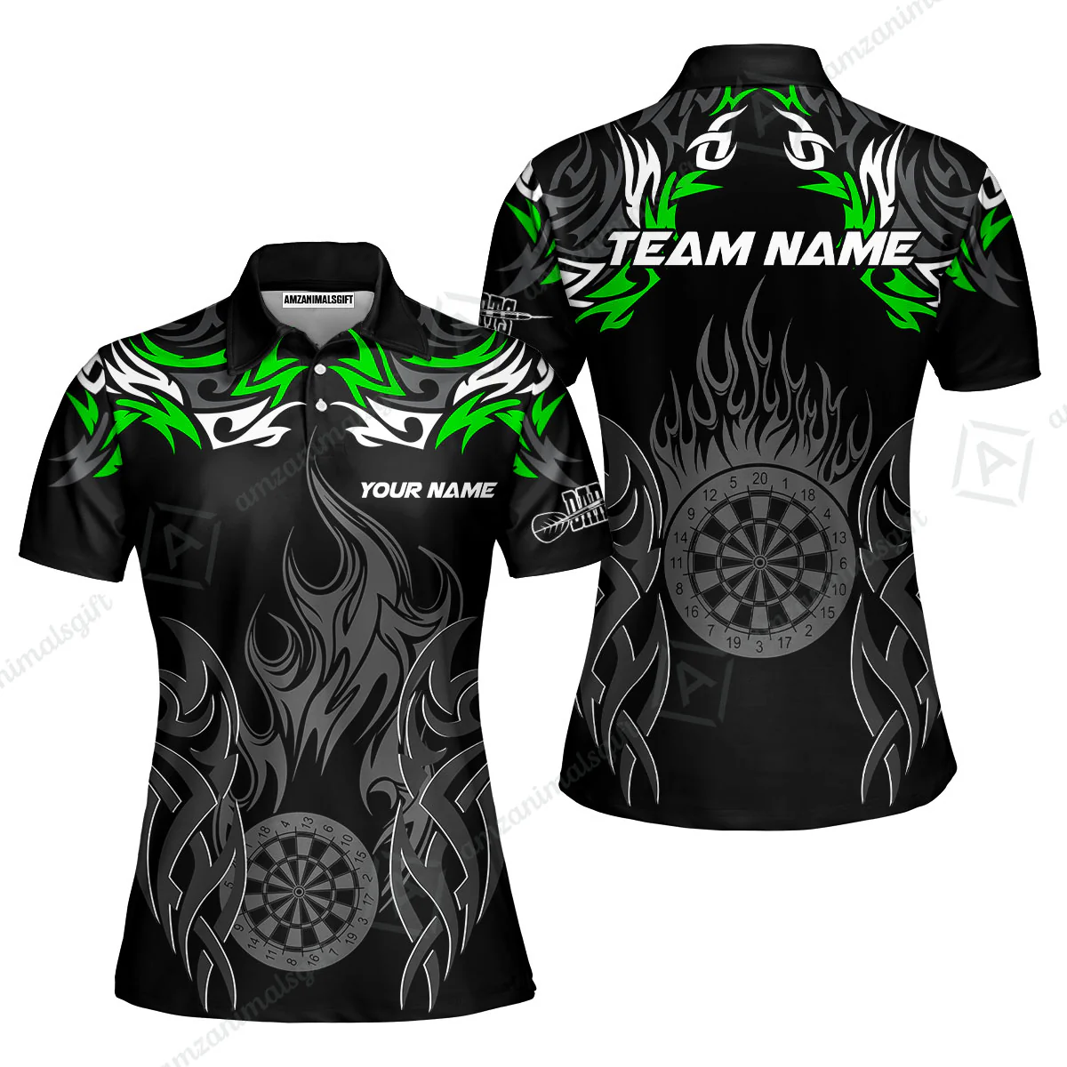Customized Darts Women Polo Shirt, Dartboard Fire Flame Darts Women Polo Multicolor Team Style, Jersey for Darts Players - Image 2
