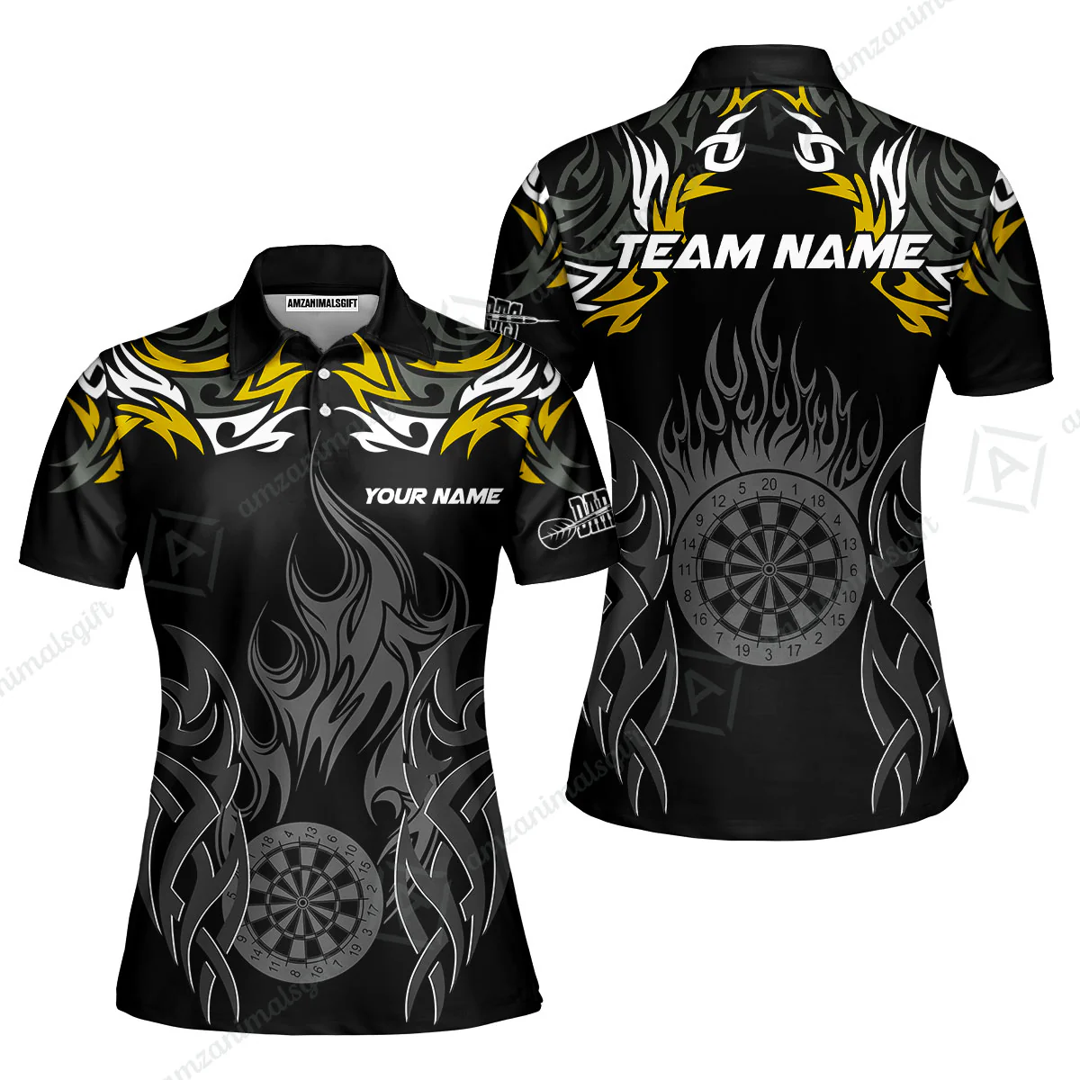 Customized Darts Women Polo Shirt, Dartboard Fire Flame Darts Women Polo Multicolor Team Style, Jersey for Darts Players - Image 6