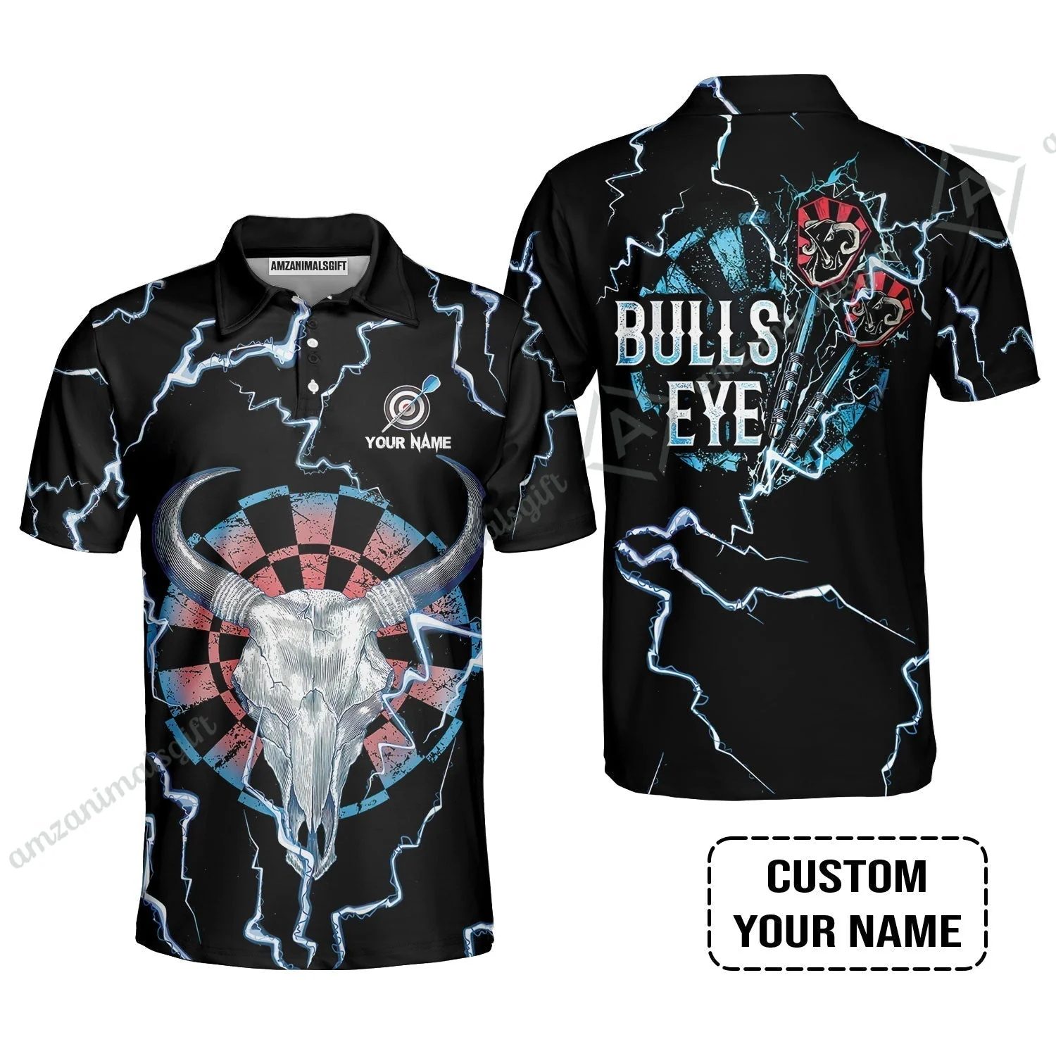 Customized Darts Women Polo Shirt, Darts Bullseye Thunder Skull, Personalized Name Women Polo Shirt - Image 6