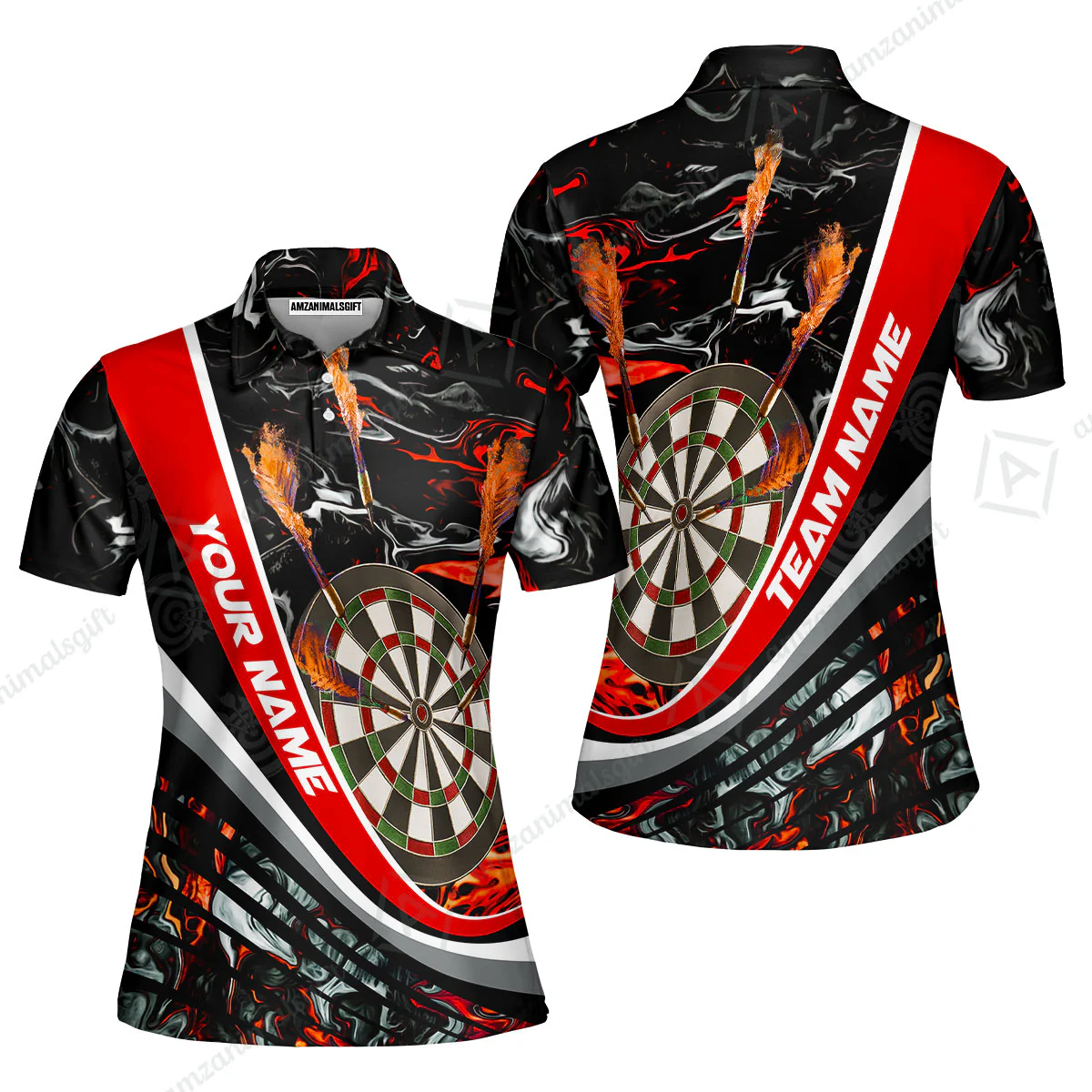 Customized Darts Women Polo Shirt, Darts Flaming Magma Multicolor Women Polo Shirt Custom Team Jersey For Darts Player - Image 3