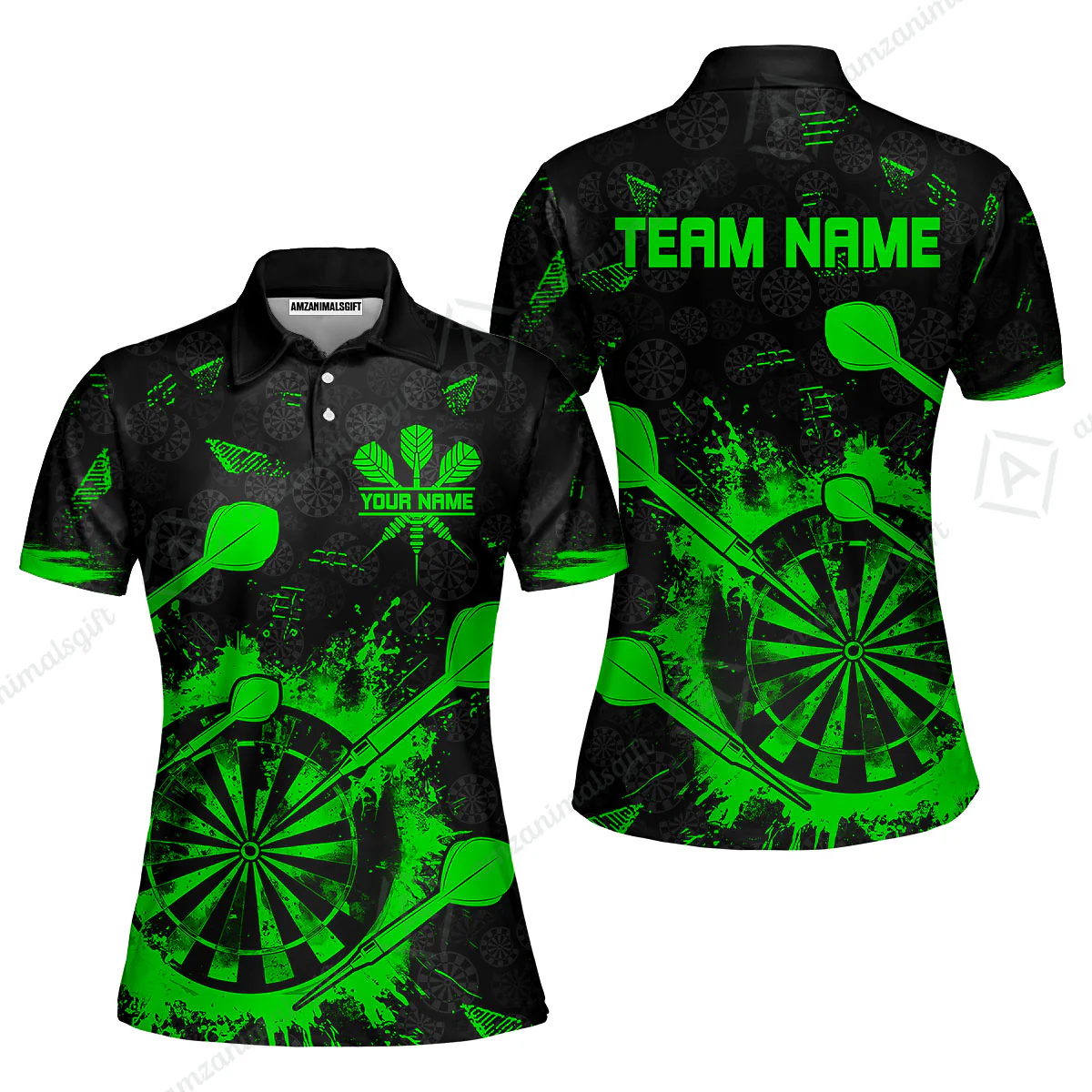 Customized Darts Women Polo Shirt, Darts Grunge Dartboard Women Polo Shirt Team Style Jersey for Darts Players - Image 3
